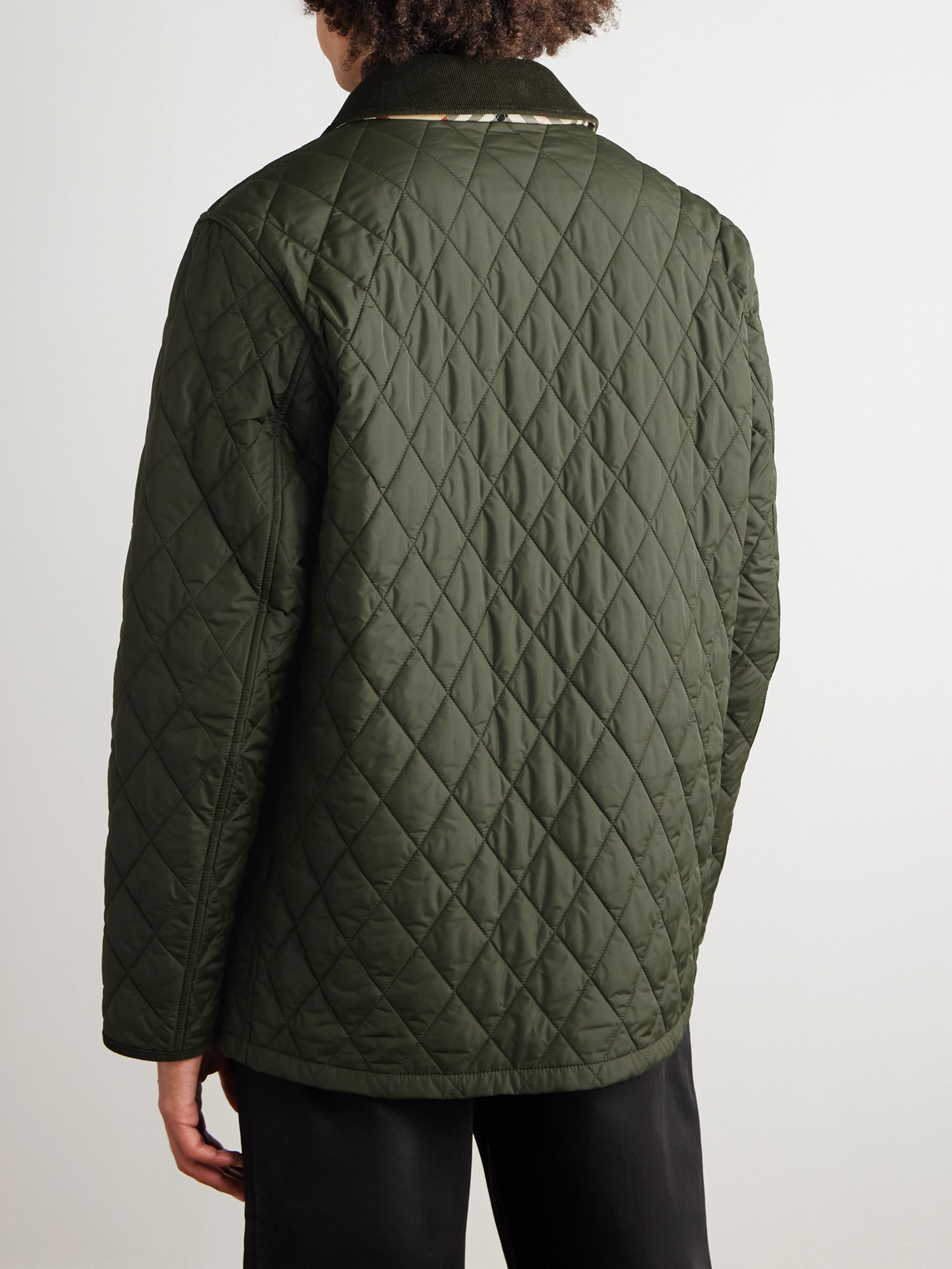 Burberry Padded Corduroy-trimmed Quilted Shell Jacket In Green