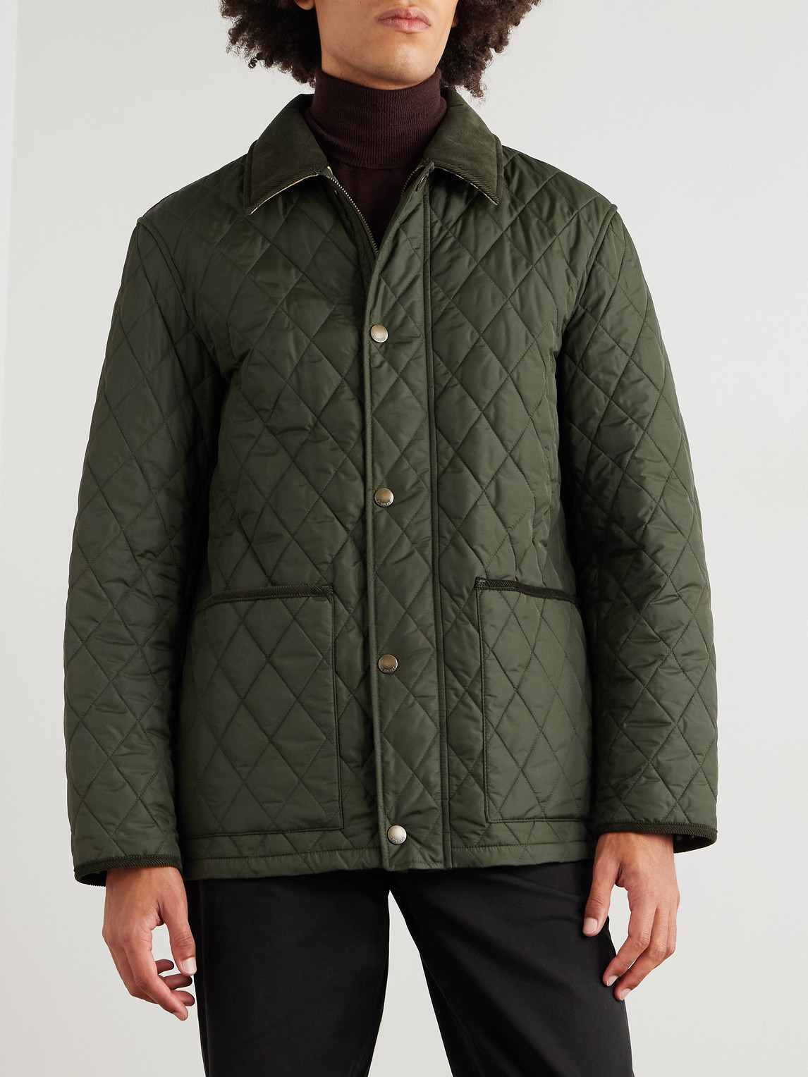 Burberry Padded Corduroy-trimmed Quilted Shell Jacket In Green