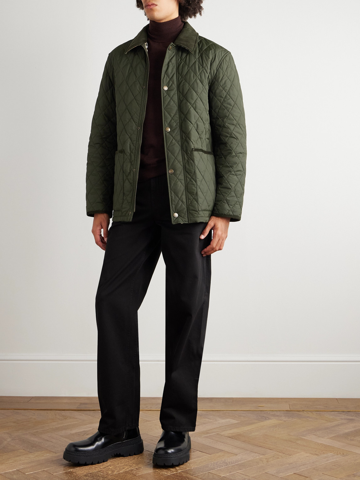 Burberry Padded Corduroy-trimmed Quilted Shell Jacket In Green