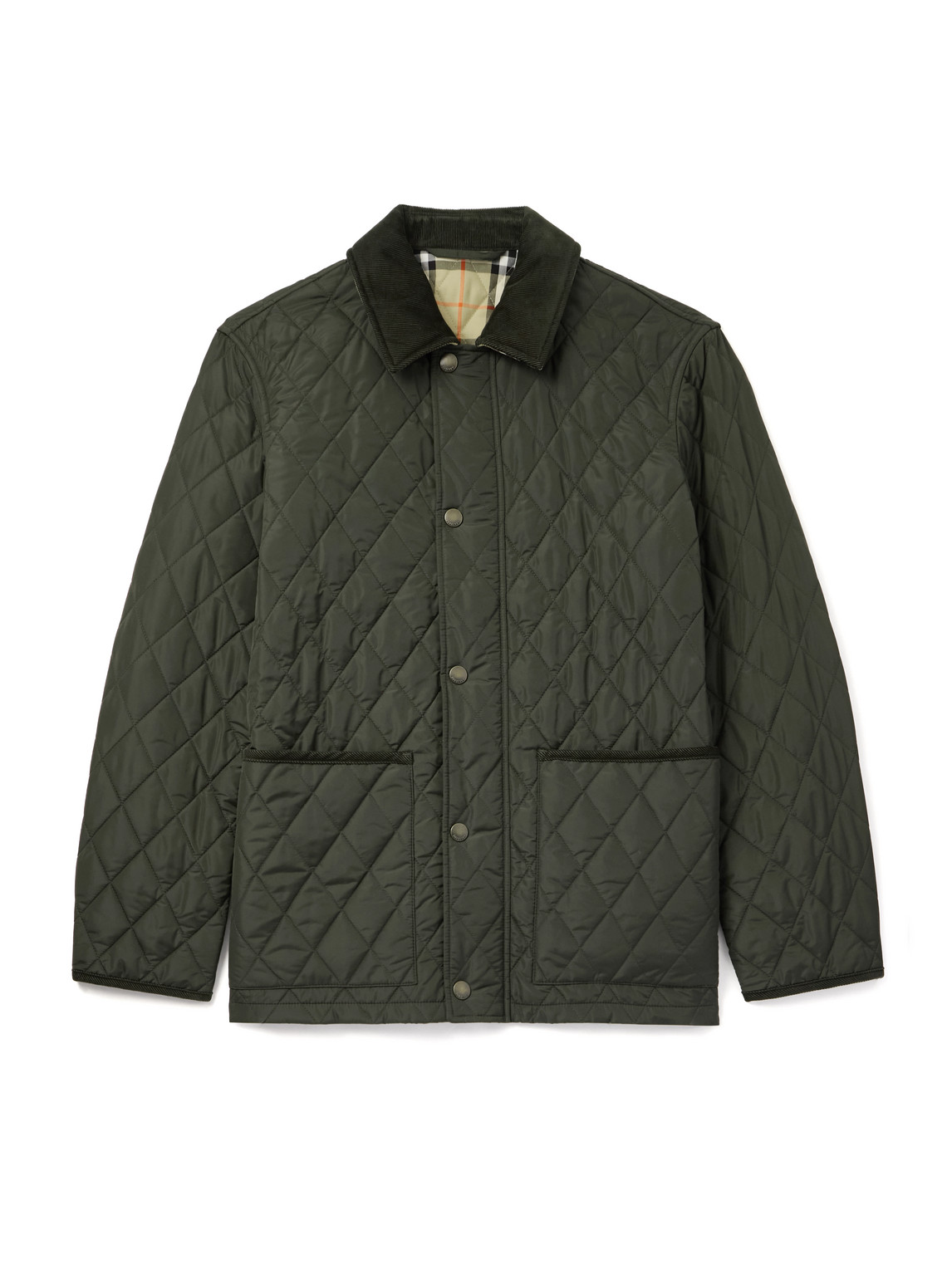 Burberry Padded Corduroy-trimmed Quilted Shell Jacket In Green