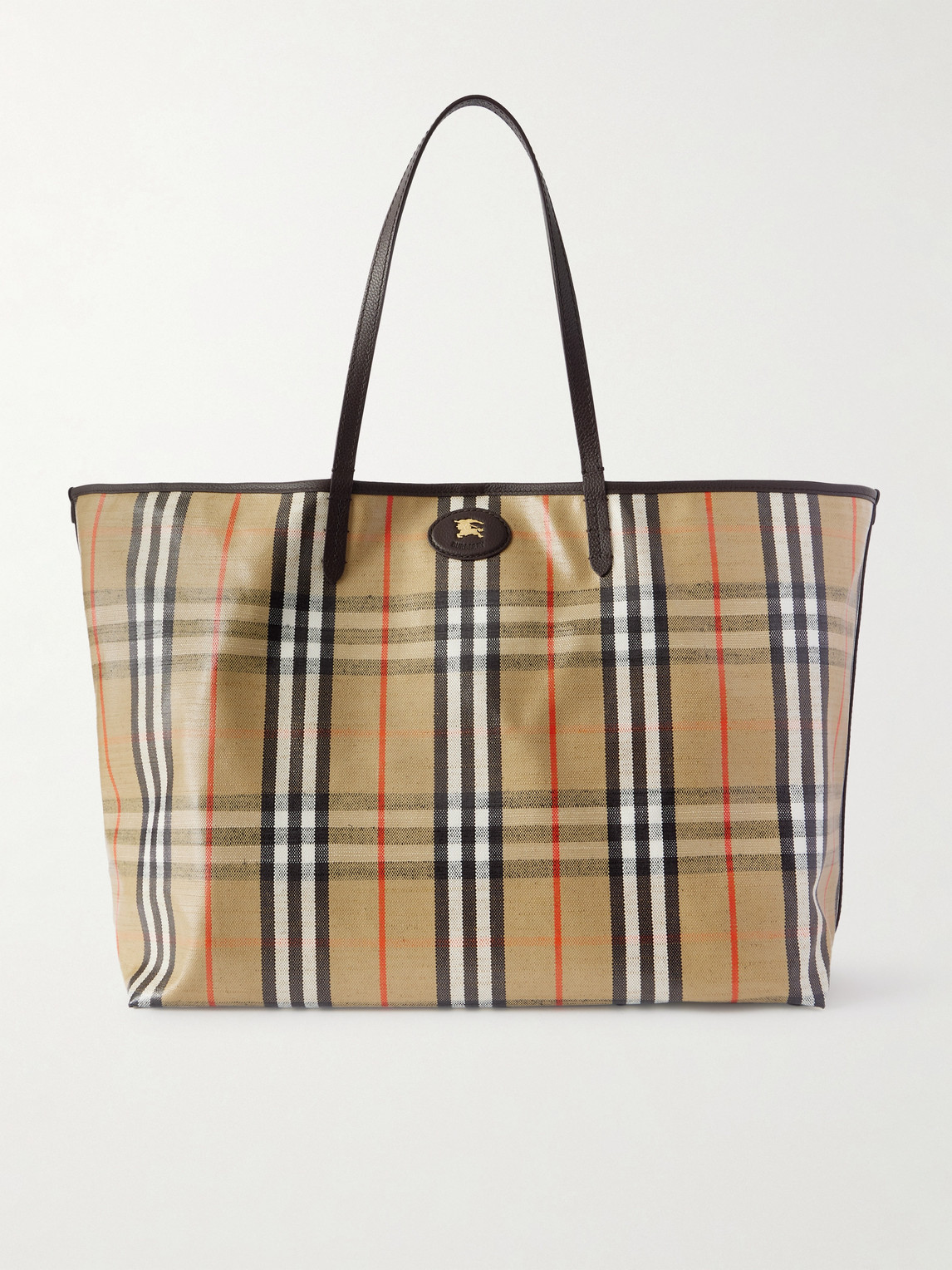 Burberry Full-Grain Leather-Trimmed Checked Coated-Canvas Tote Bag - Men