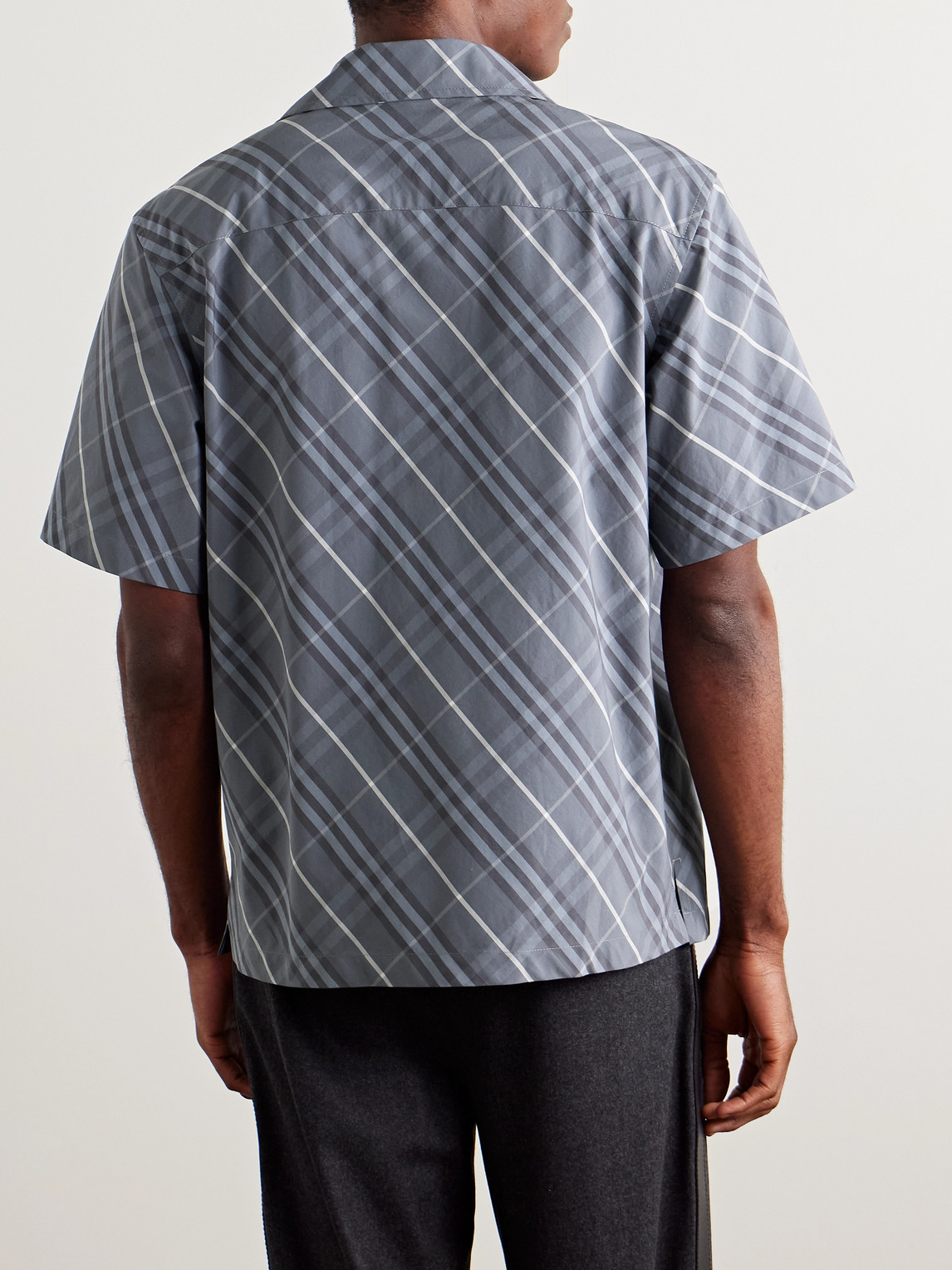 Burberry Camp-collar Checked Cotton-poplin Shirt In Blue