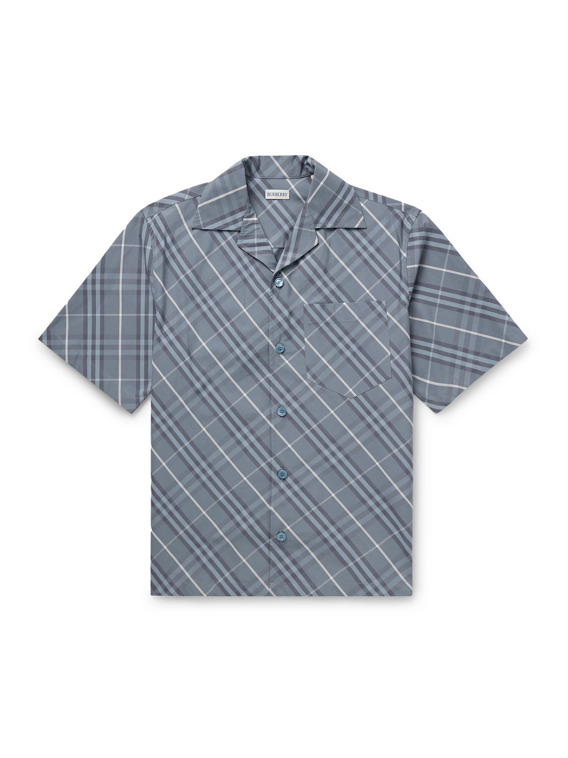 Burberry Camp-collar Checked Cotton-poplin Shirt In Blue