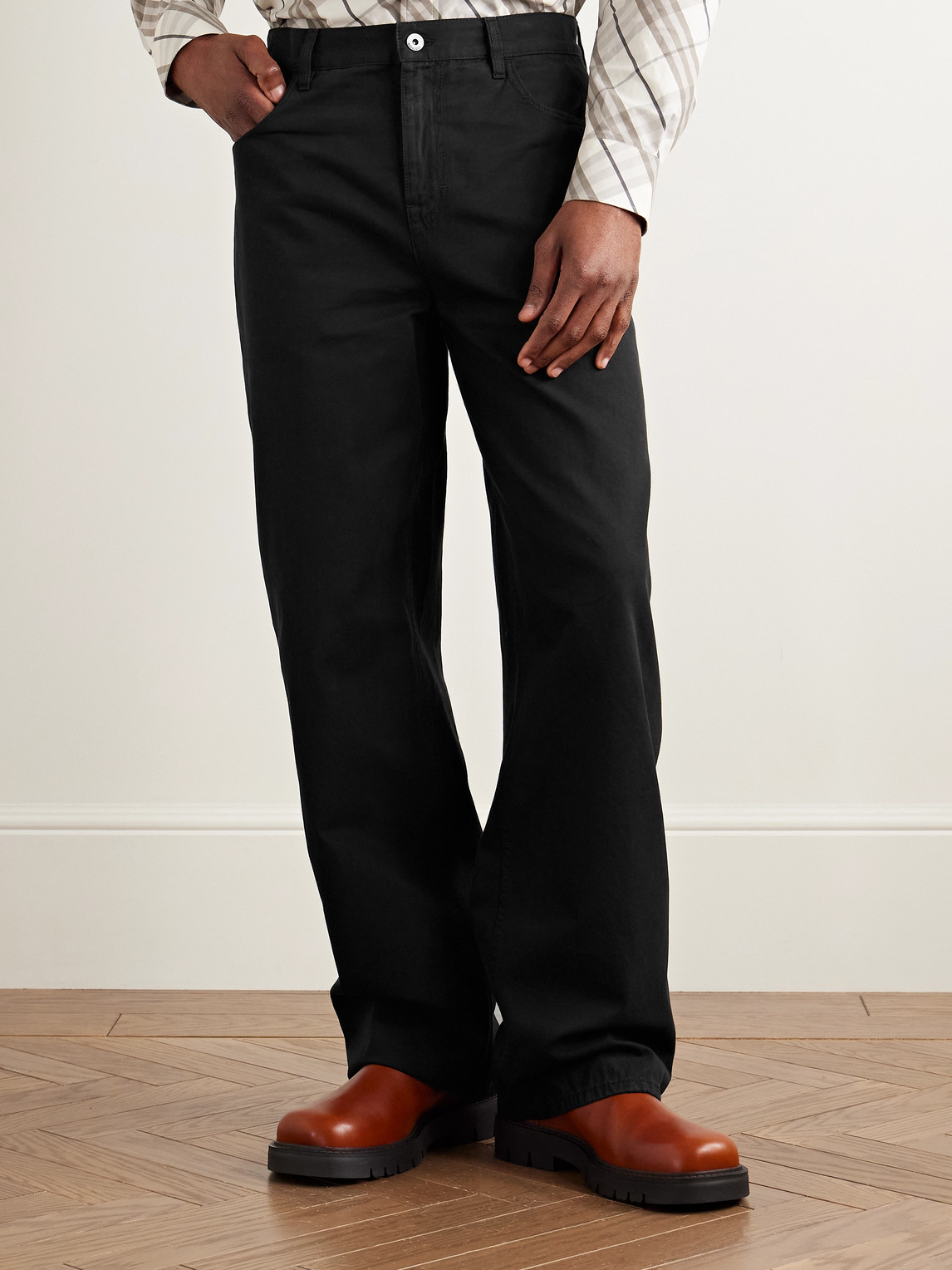 Burberry Straight-leg Cotton-twill Trousers In Black