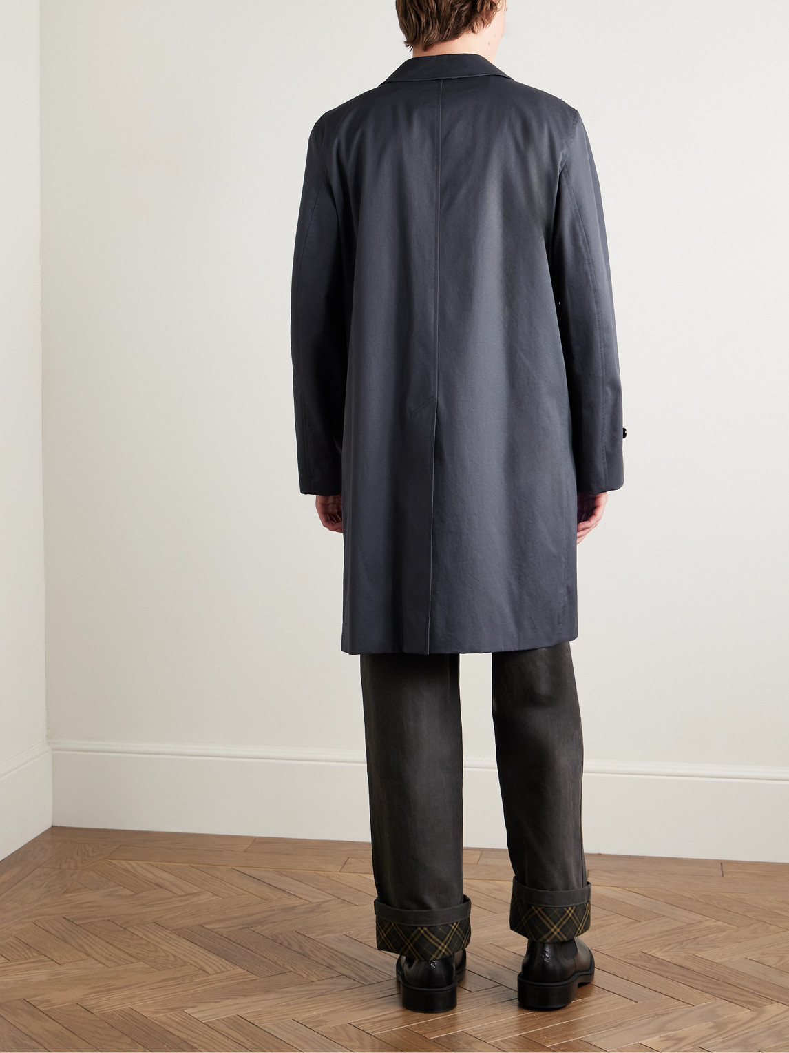 Shop Burberry Cotton-gabardine Trench Coat In Blue