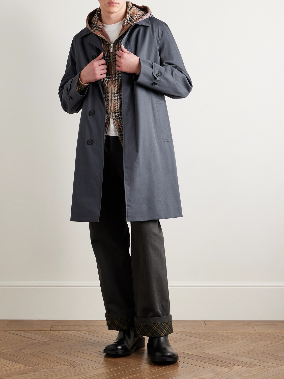 Shop Burberry Cotton-gabardine Trench Coat In Blue