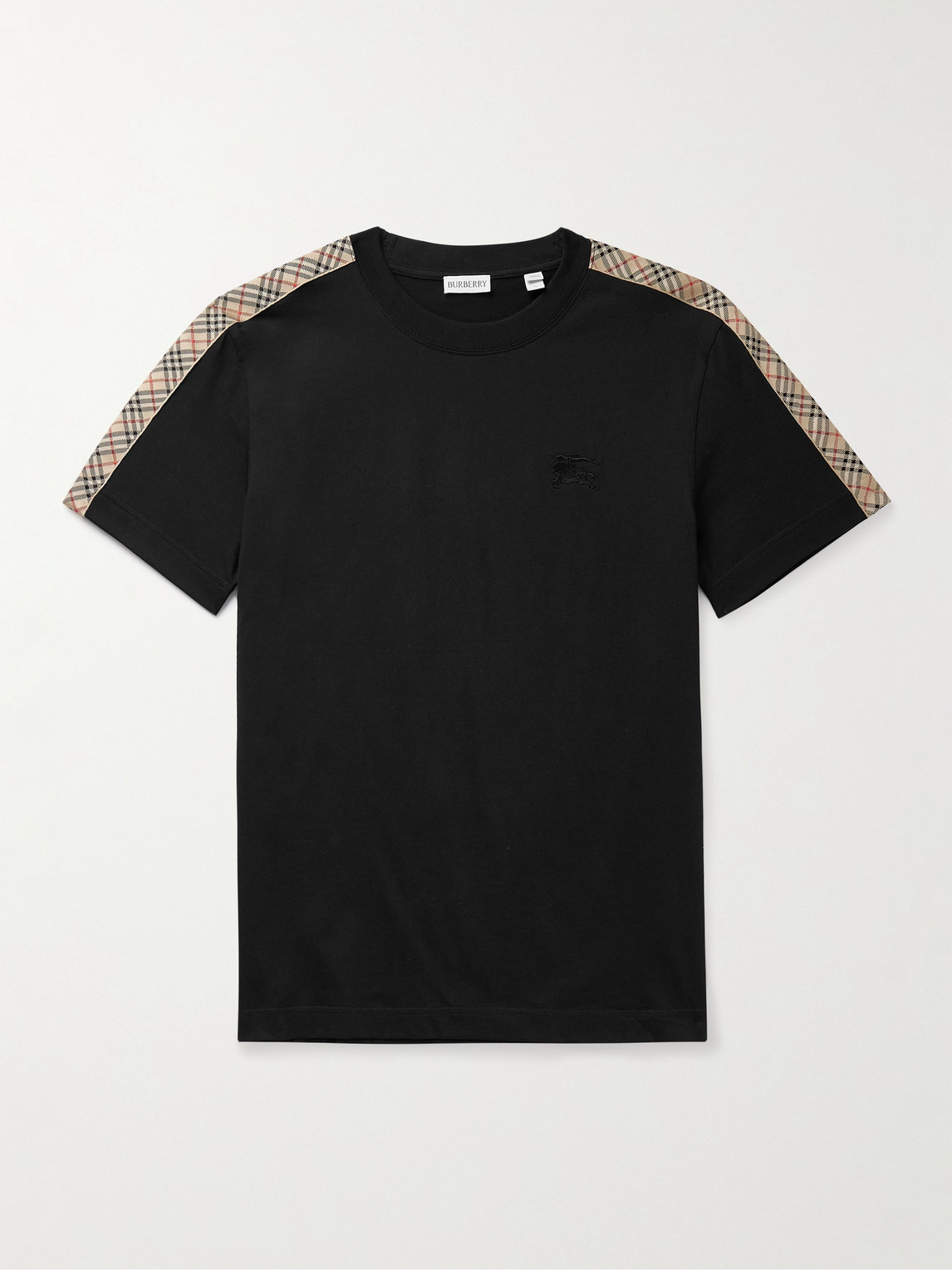 Burberry Logo-Embroidered Checked Jacquard-Trimmed Cotton-Jersey T-Shirt - Men