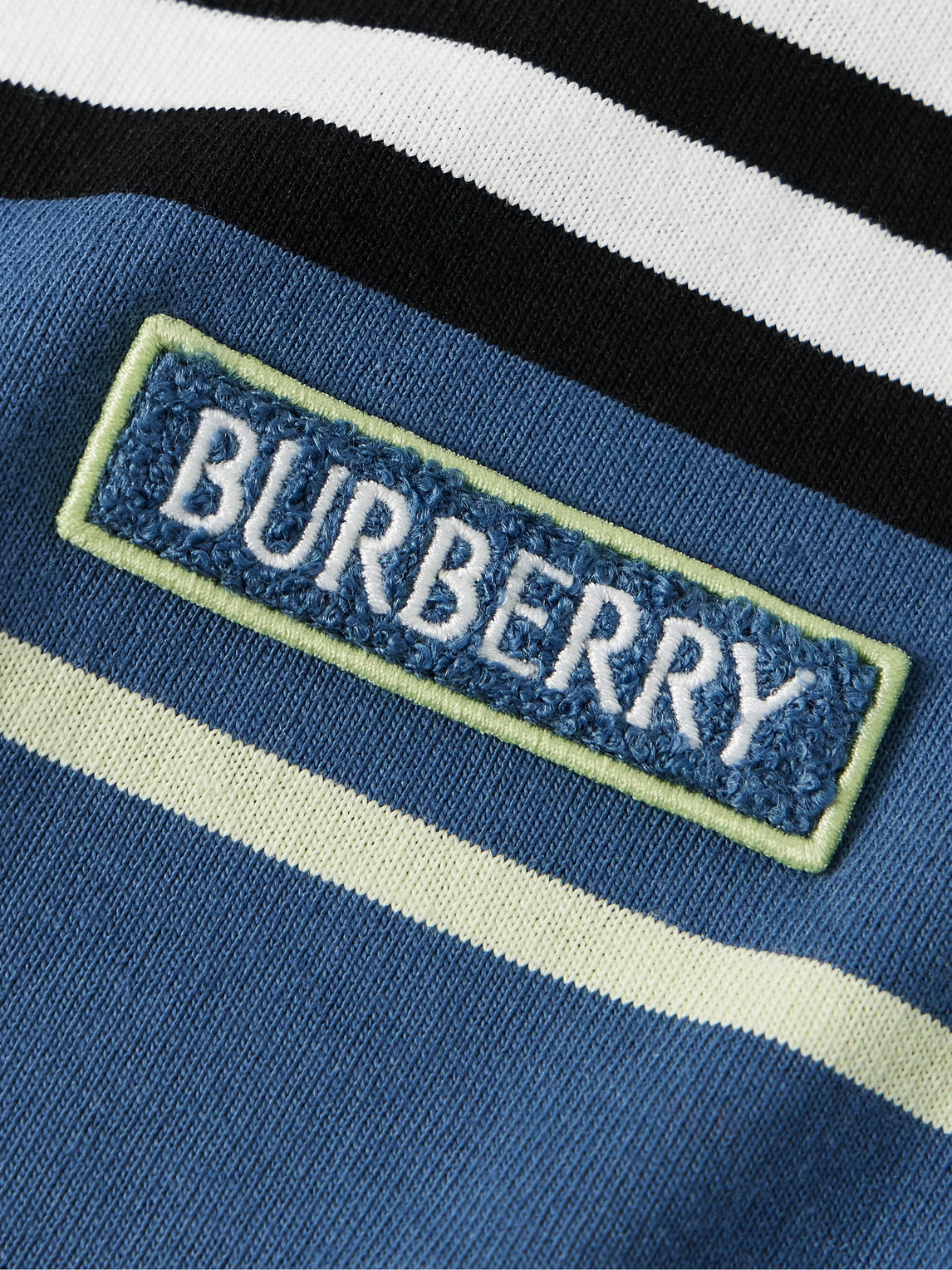 Shop Burberry Logo-appliquéd Striped Cotton-jersey Polo Shirt In Blue