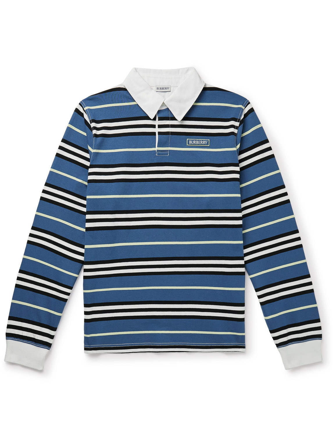 Shop Burberry Logo-appliquéd Striped Cotton-jersey Polo Shirt In Blue