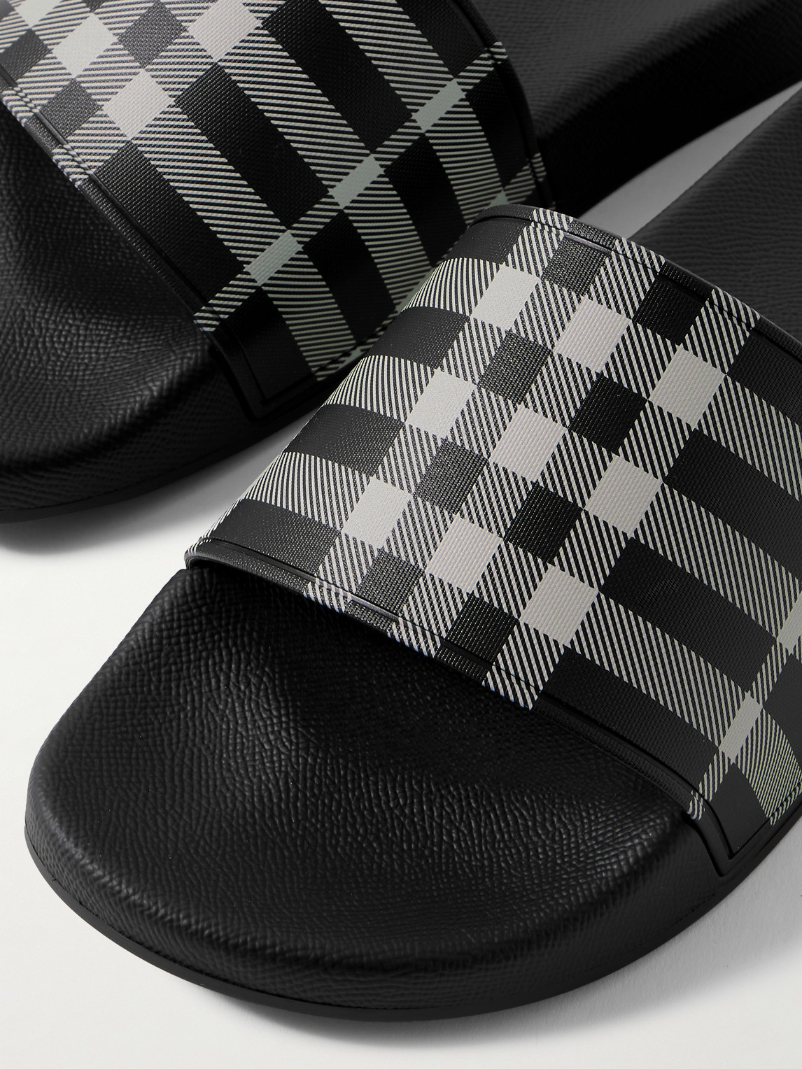 Burberry Checked Rubber Slides In Black