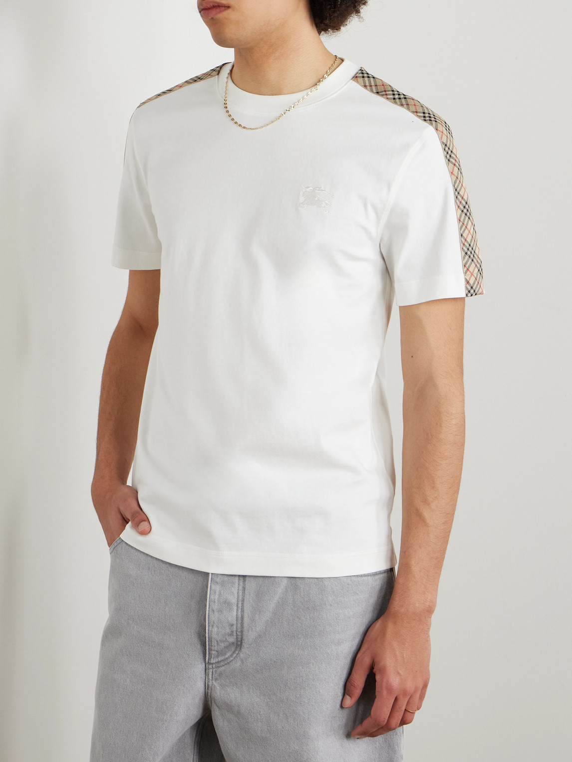 Burberry Checked Cotton-jersey T-shirt In Neutrals