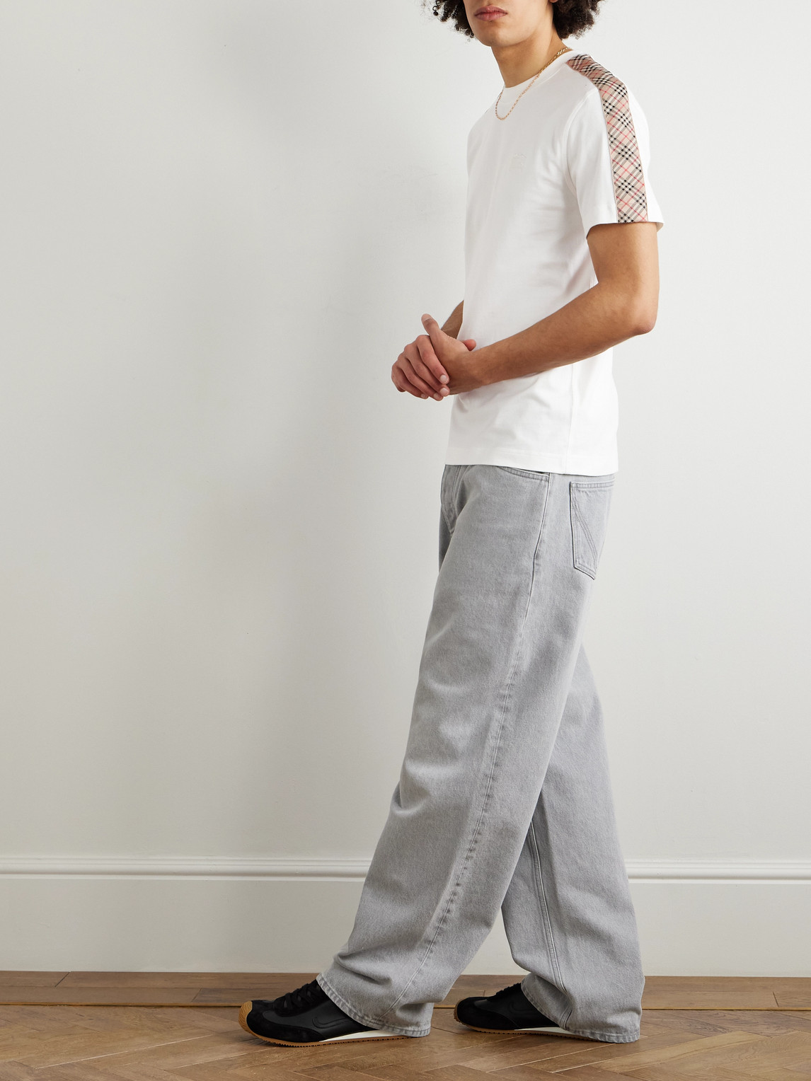 Burberry Checked Cotton-jersey T-shirt In Neutrals