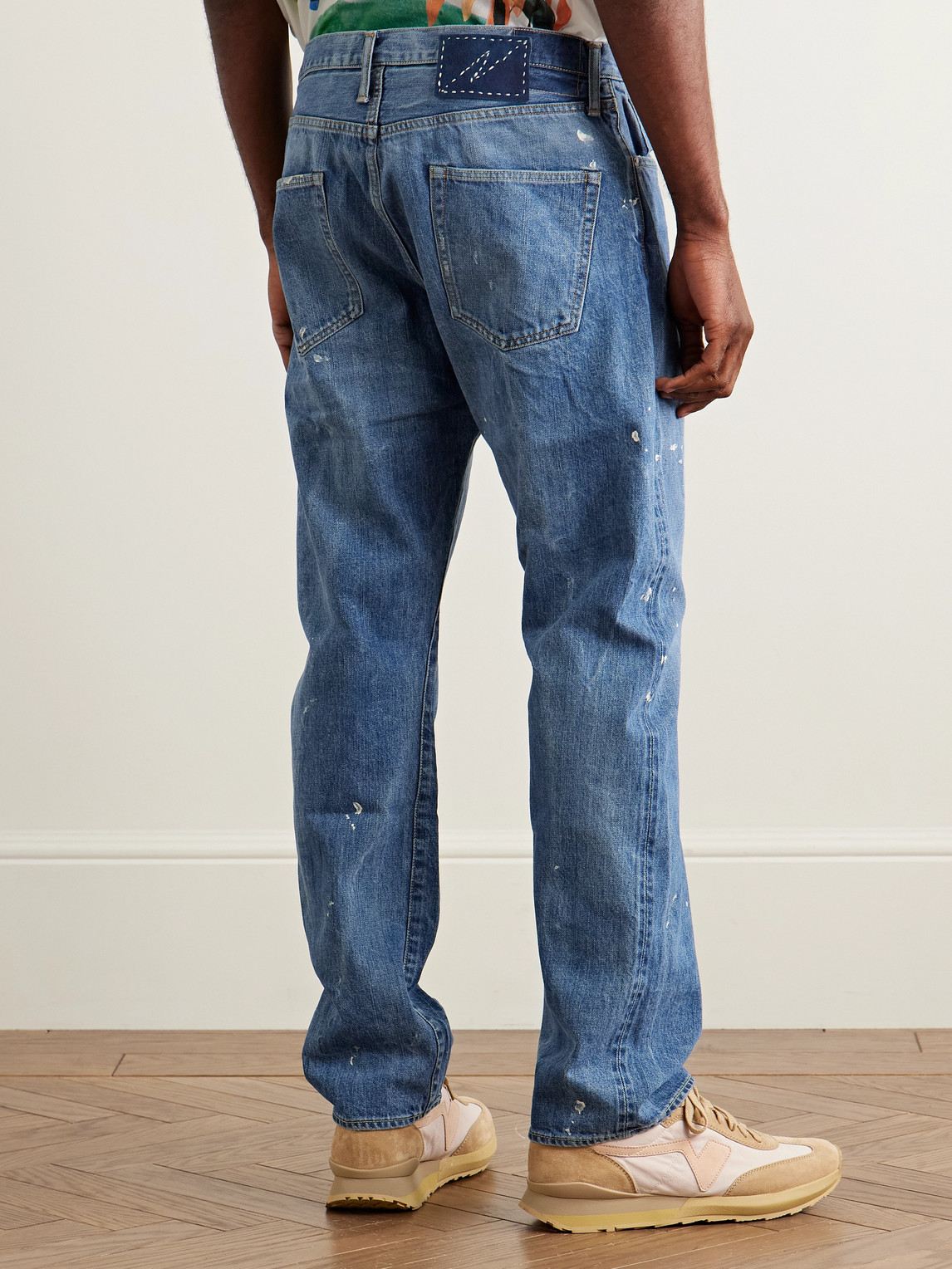 Visvim Social Sculpture 11 Slim-fit Straight-leg Paint-splattered Jeans In Blue