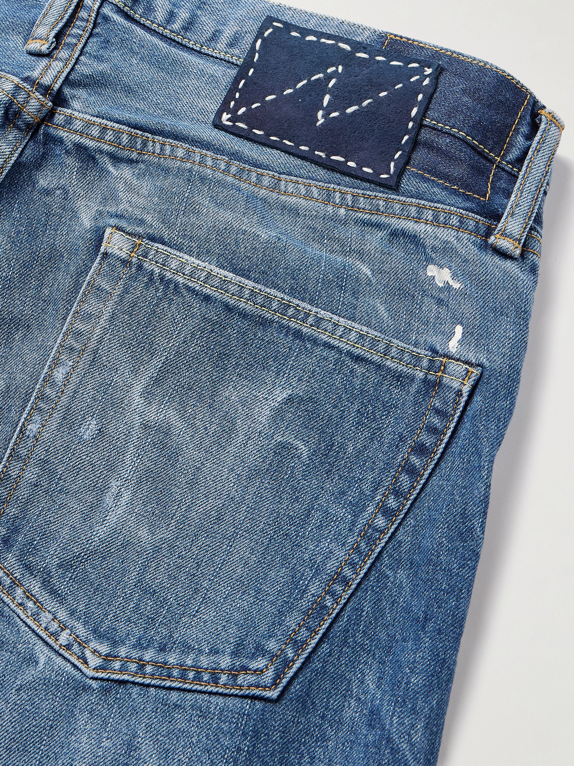Visvim Social Sculpture 11 Slim-fit Straight-leg Paint-splattered Jeans In Blue