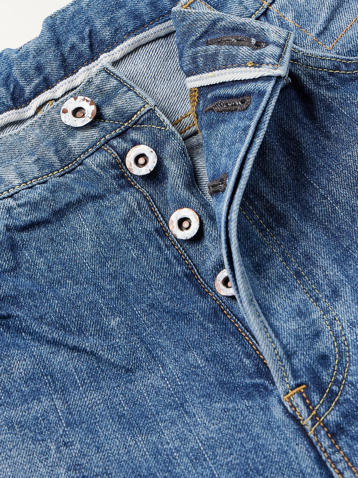 Visvim Social Sculpture 11 Slim-fit Straight-leg Paint-splattered Jeans In Blue