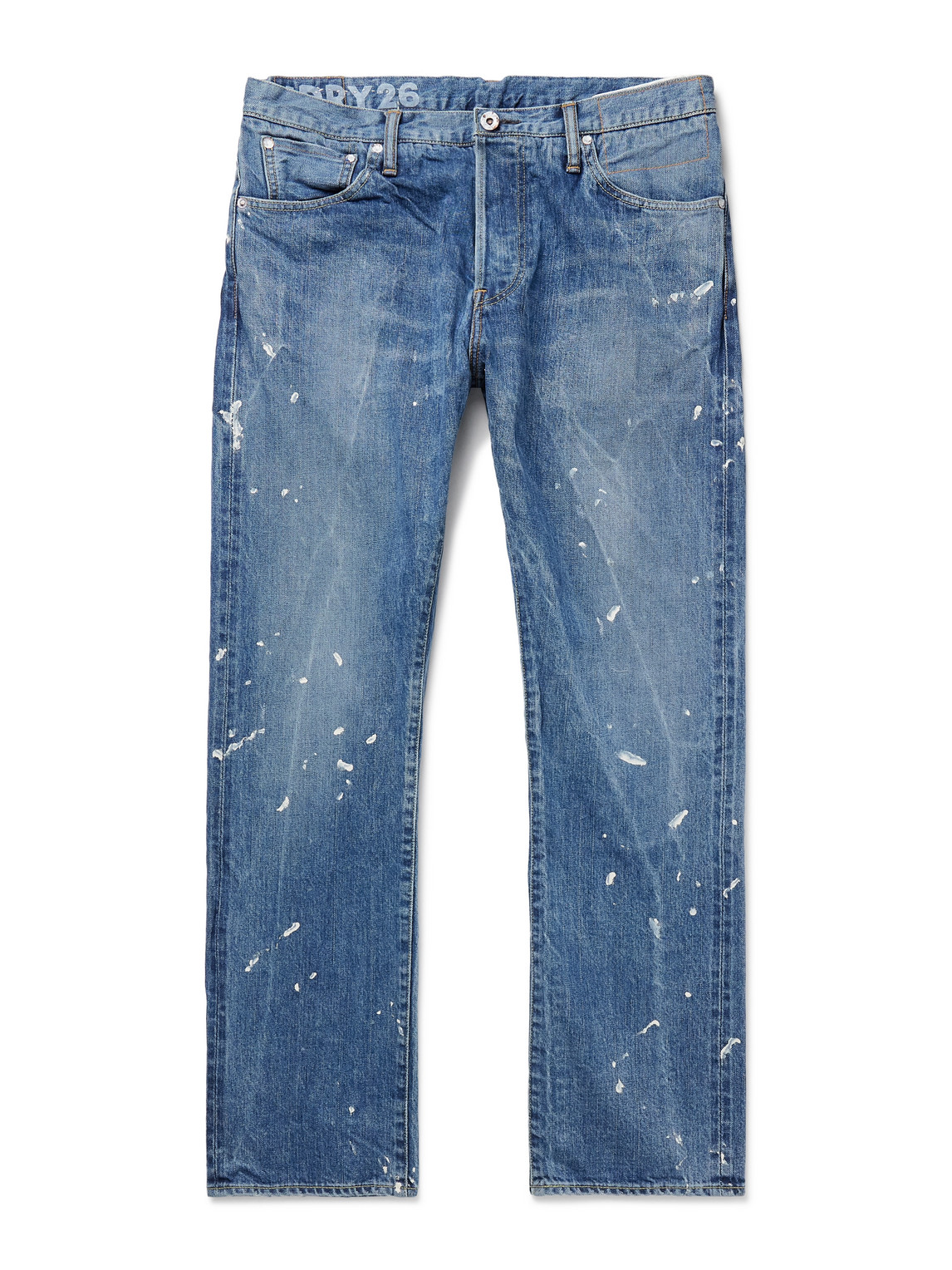 Visvim Social Sculpture 11 Slim-fit Straight-leg Paint-splattered Jeans In Blue
