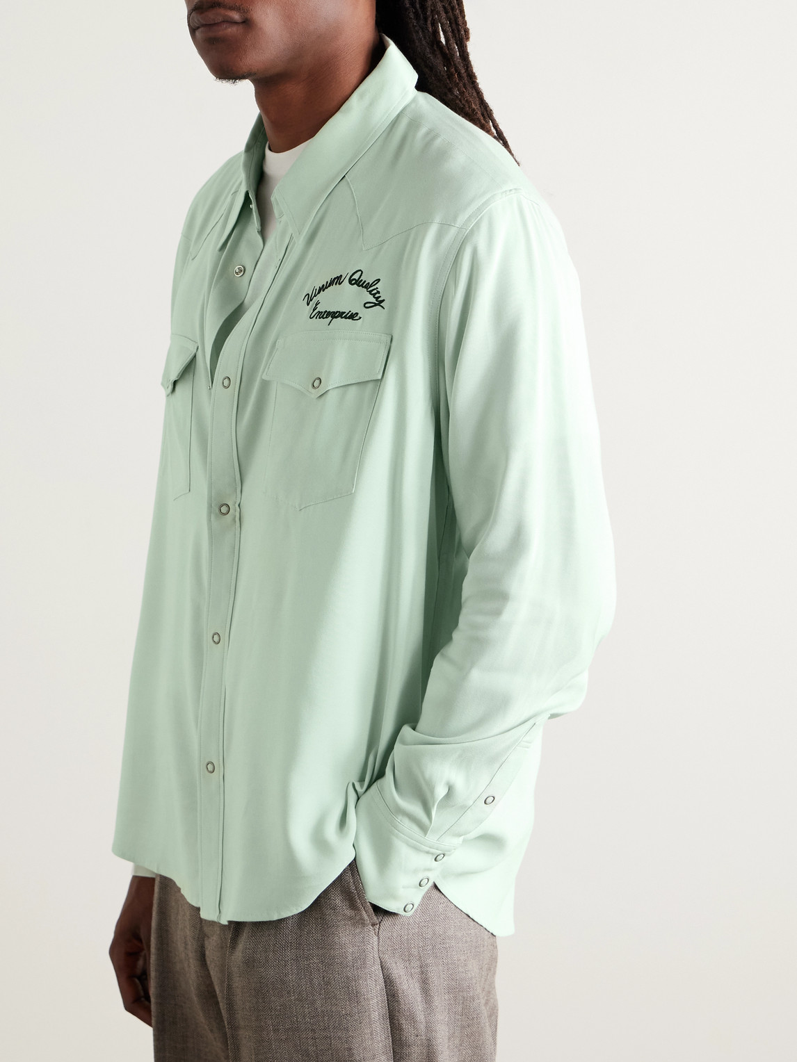 Four Corners Logo-Embroidered Canvas Western Shirt