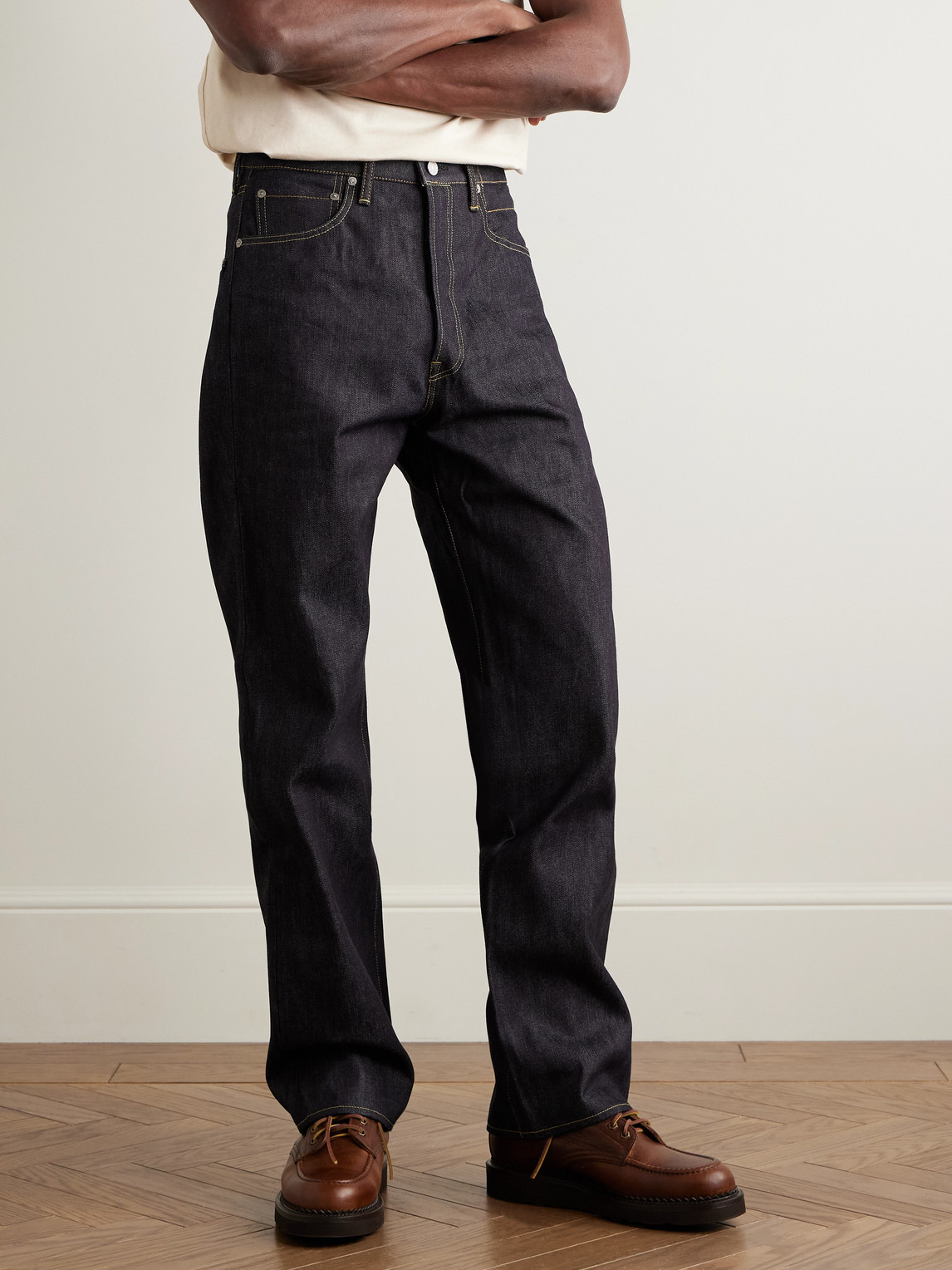 Visvim Men S Social Sculpture 01 Wide Raw Denim Pants Indigo In Multi