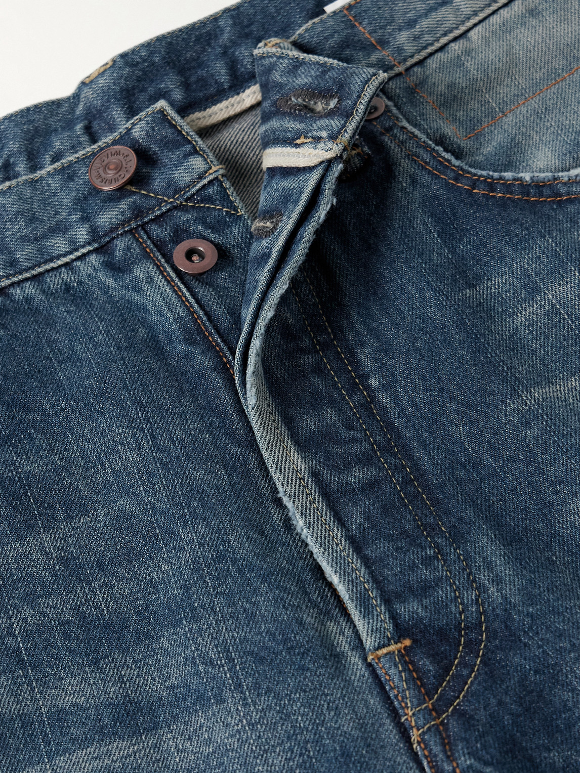 Social Sculpture 01 Wide-Leg Distressed Selvedge Jeans