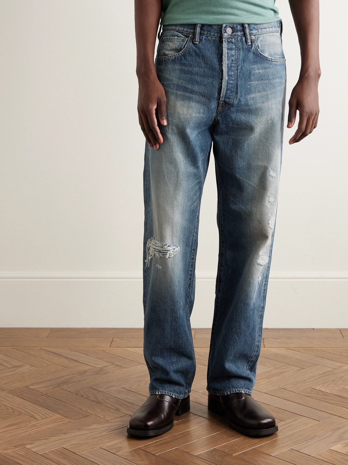  Visvim - Social Sculpture 01 Wide-leg Distressed Selvedge Jeans - Men - Blue - Uk/us 38 