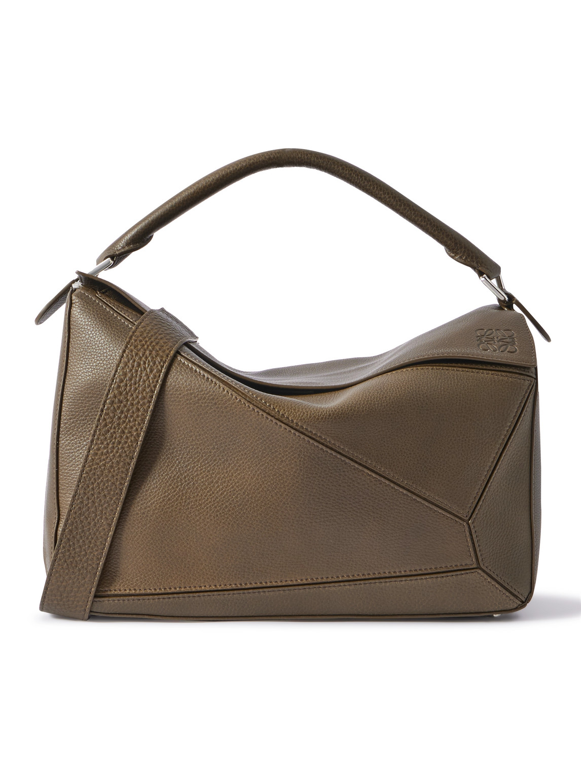 Puzzle Edge Large Logo-Debossed Full-Grain Leather Messenger Bag