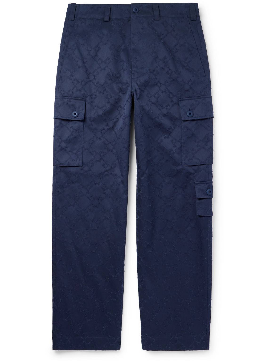 Straight-Leg Cotton-Twill Jacquard Cargo Trousers