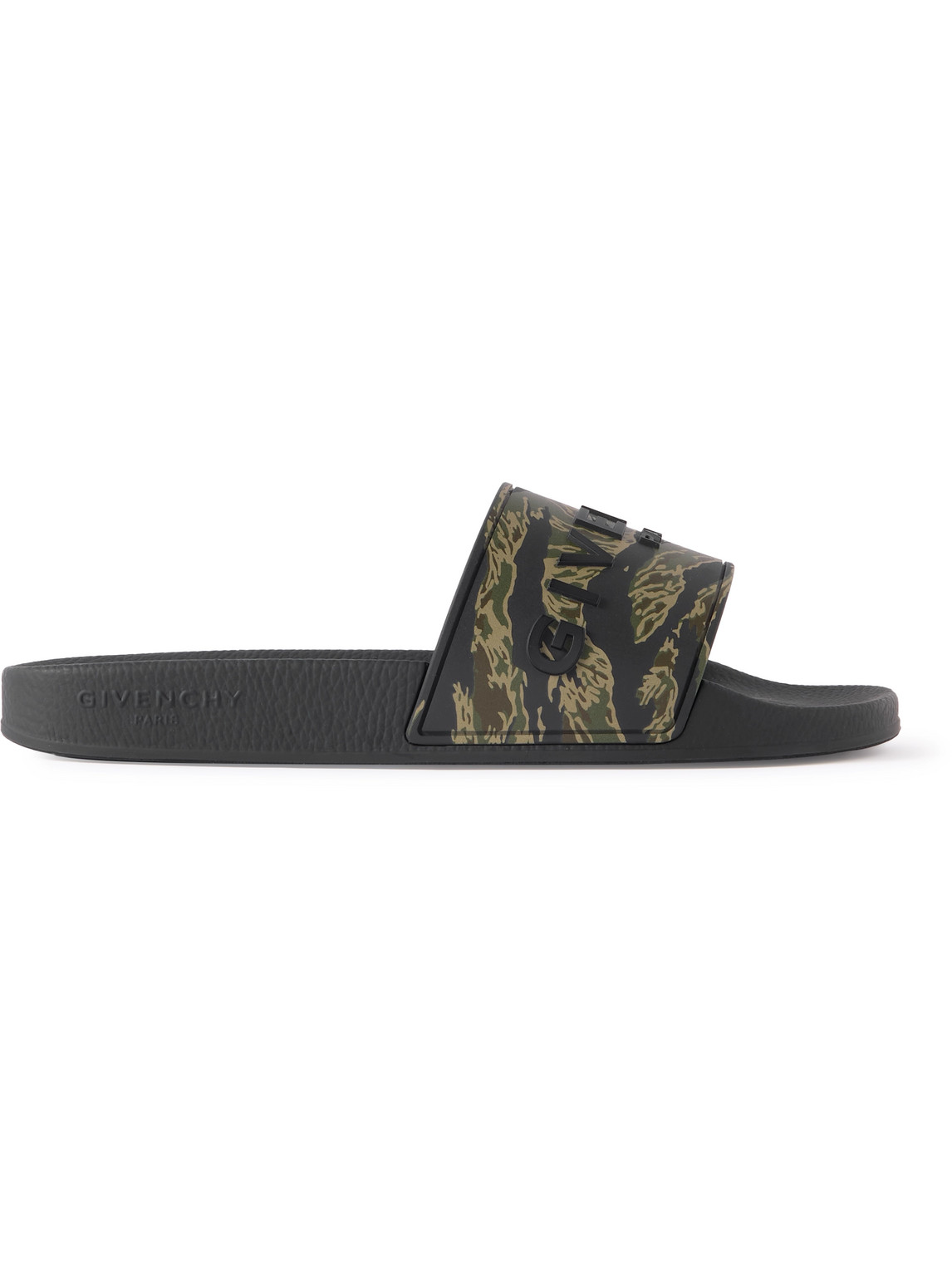 Givenchy Logo-embossed Camouflage-print Leather Slides In Green