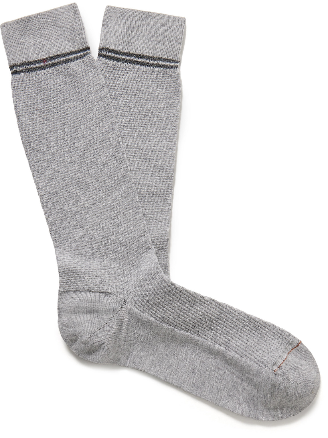 Zegna Striped Textured Organic Cotton-blend Socks In Gray