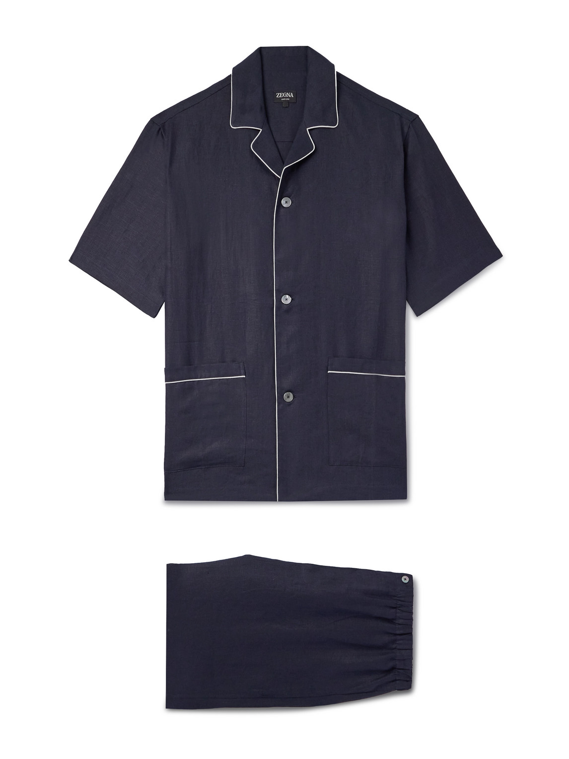 Zegna Camp-collar Oasi Linen Pyjama Set In Blue