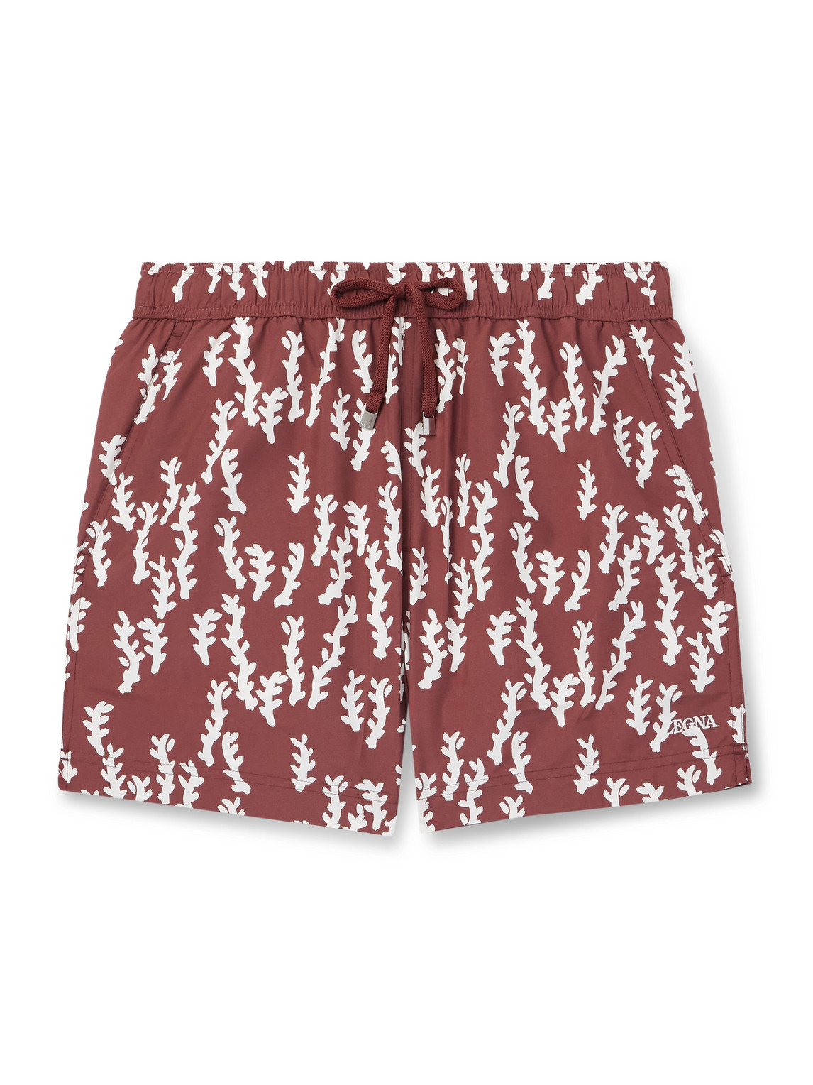 Zegna Rametto Dell'oasi Straight-leg Mid-length Printed Swim Shorts In Burgundy
