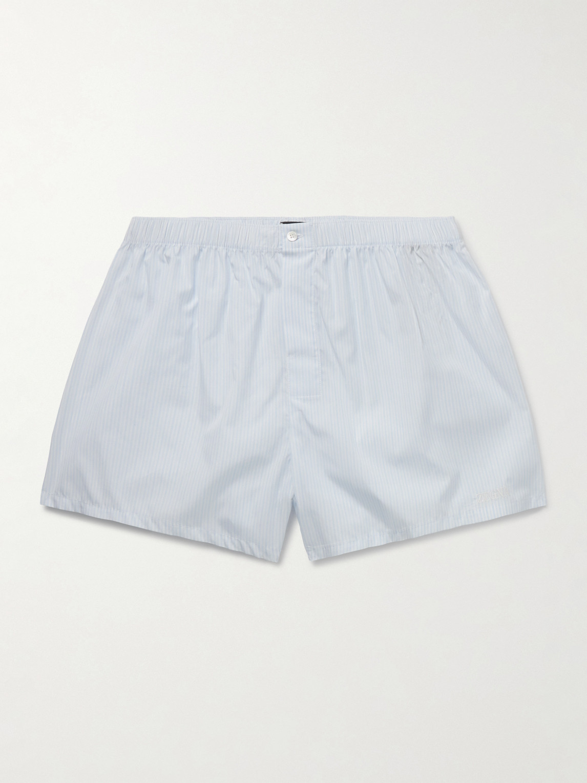 Zegna Striped Cotton-poplin Boxer Shorts In Blue