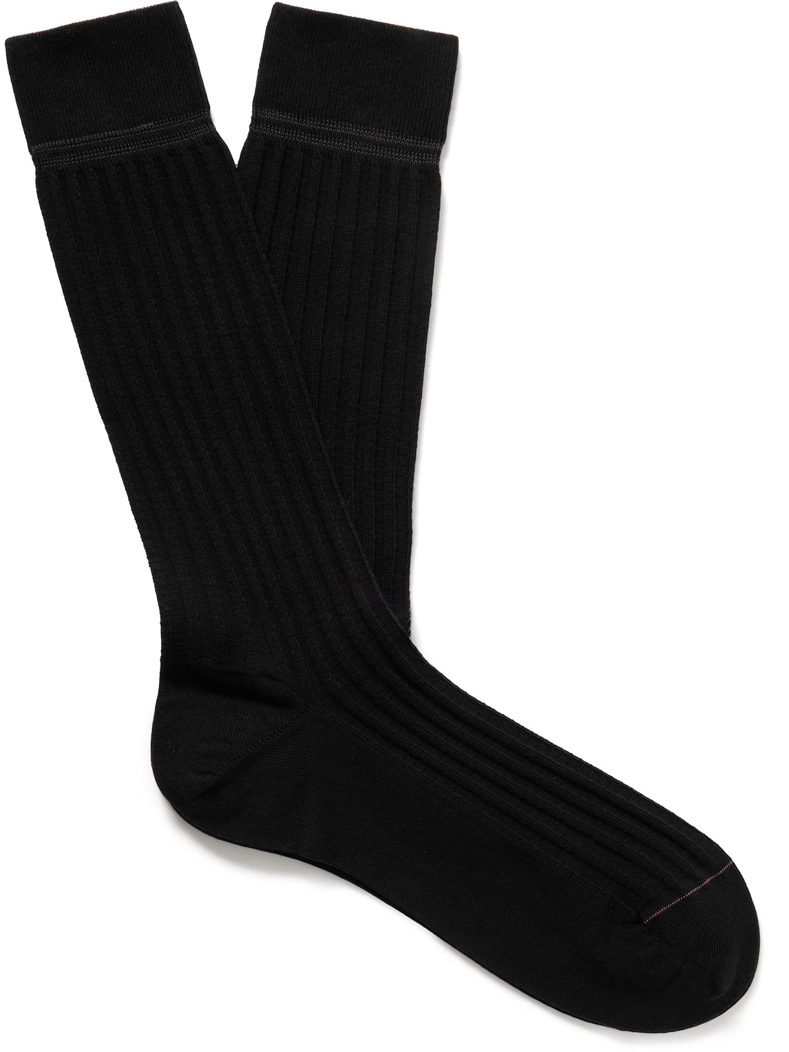 Zegna Ribbed Organic Cotton-blend Socks In Black