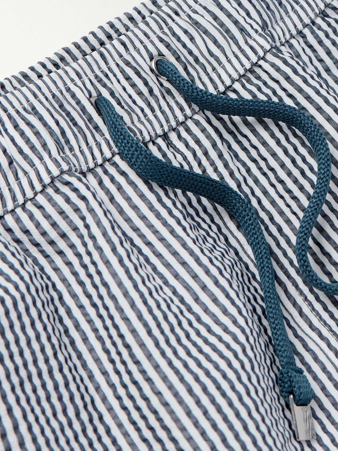 Zegna Straight-leg Mid-length Striped Seersucker Shorts In Blue