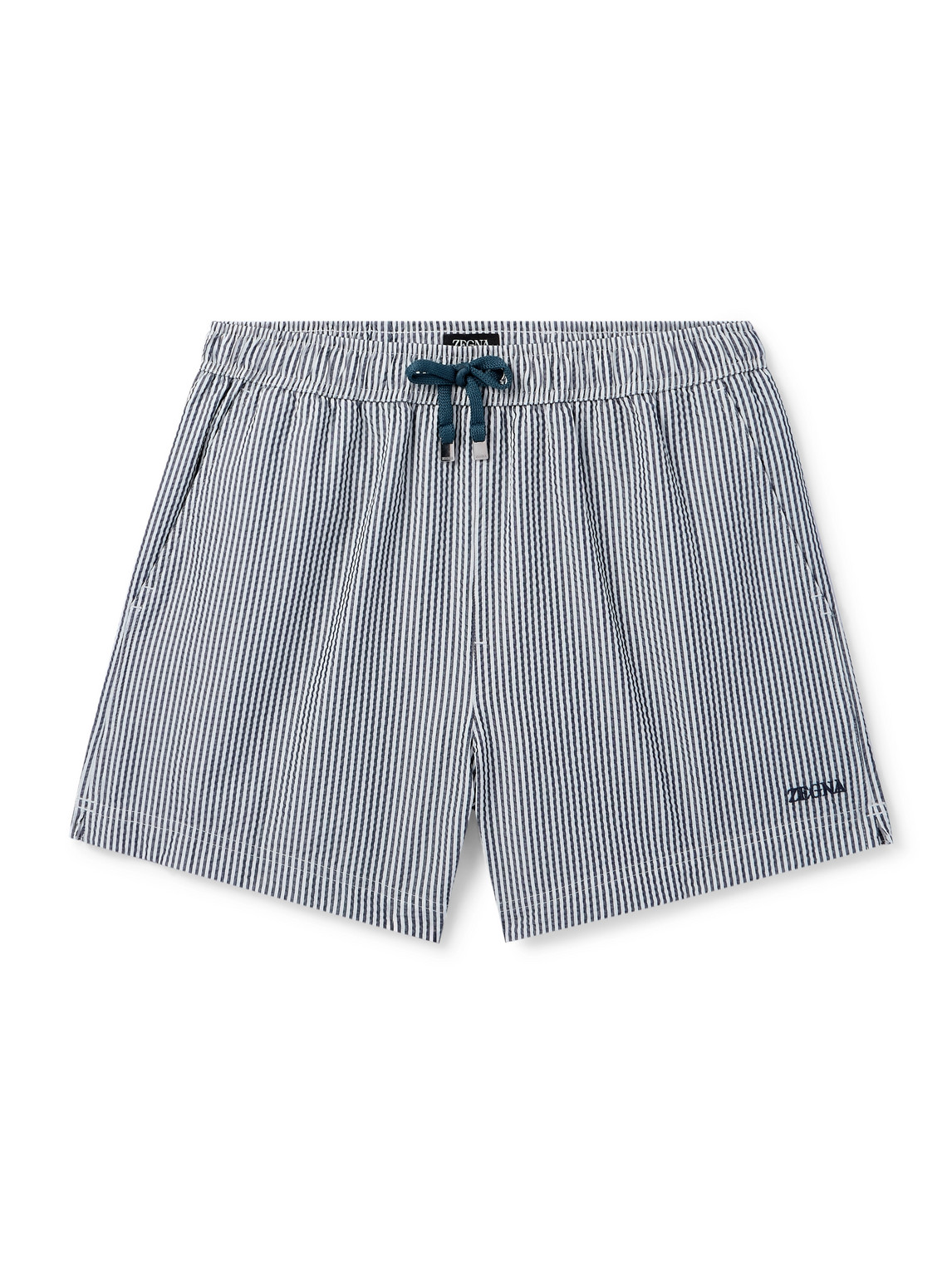 Zegna – Straight-Leg Mid-Length Striped Seersucker Shorts