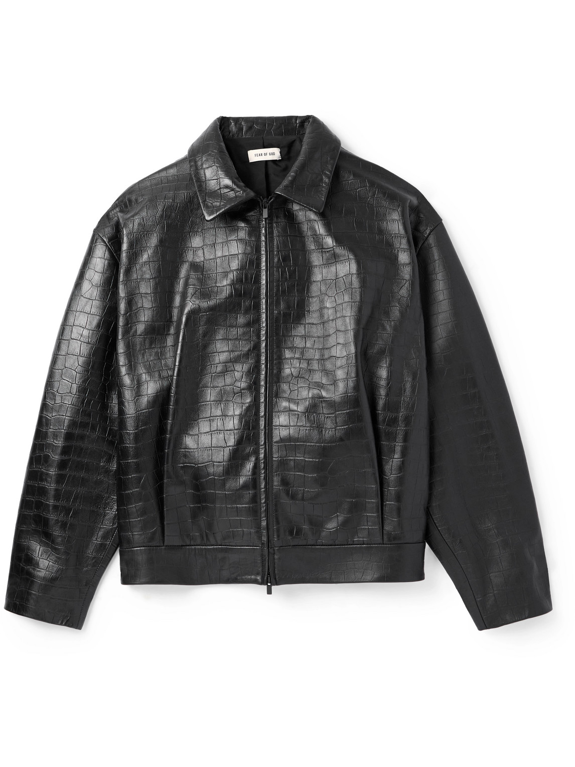 Fear of God – Cropped Pleated Croc-Effect Leather Jacket