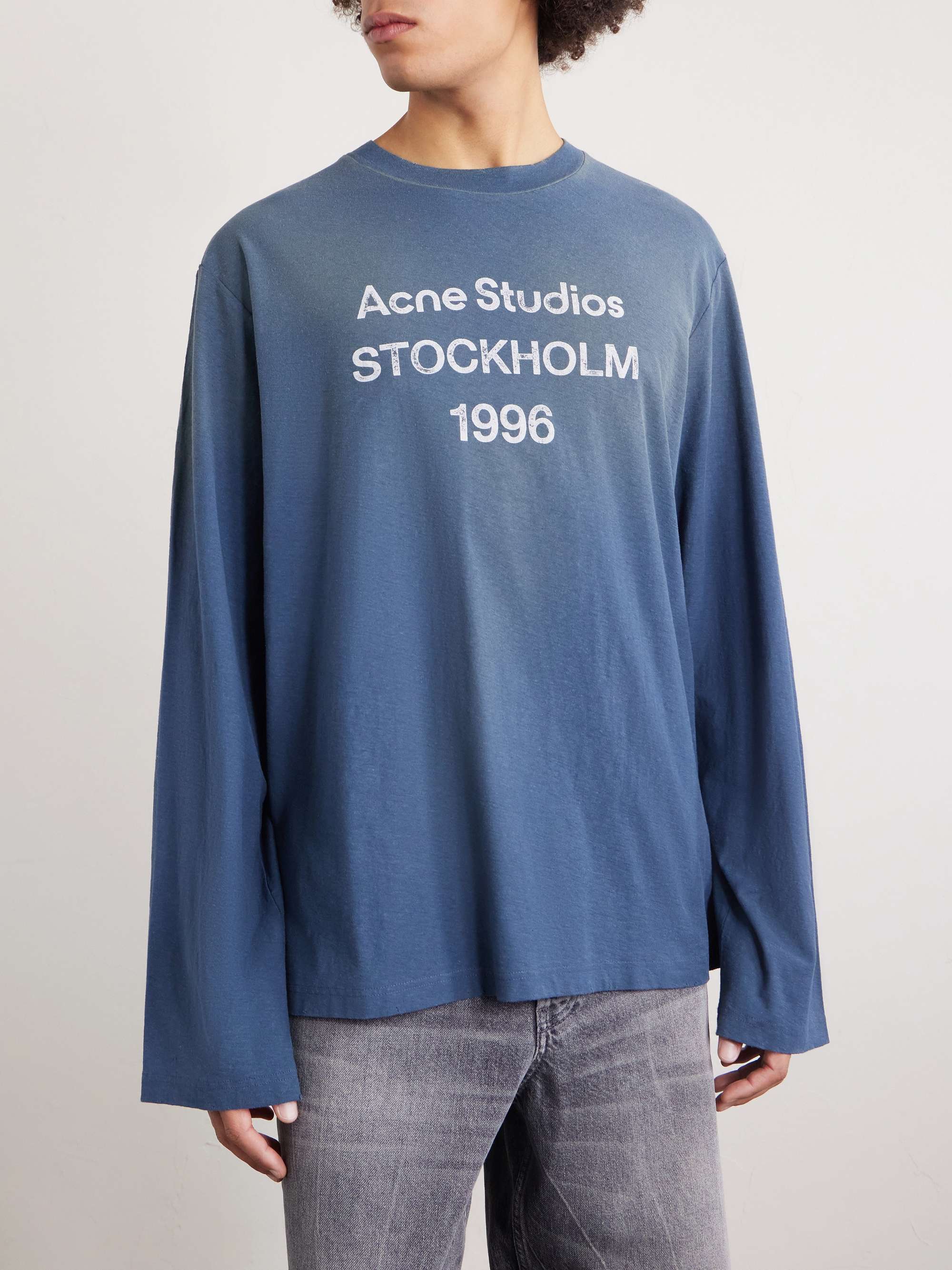 ACNE STUDIOS Edden U 1996 Logo-Printed Distressed Cotton and Hemp-Blend T-Shirt