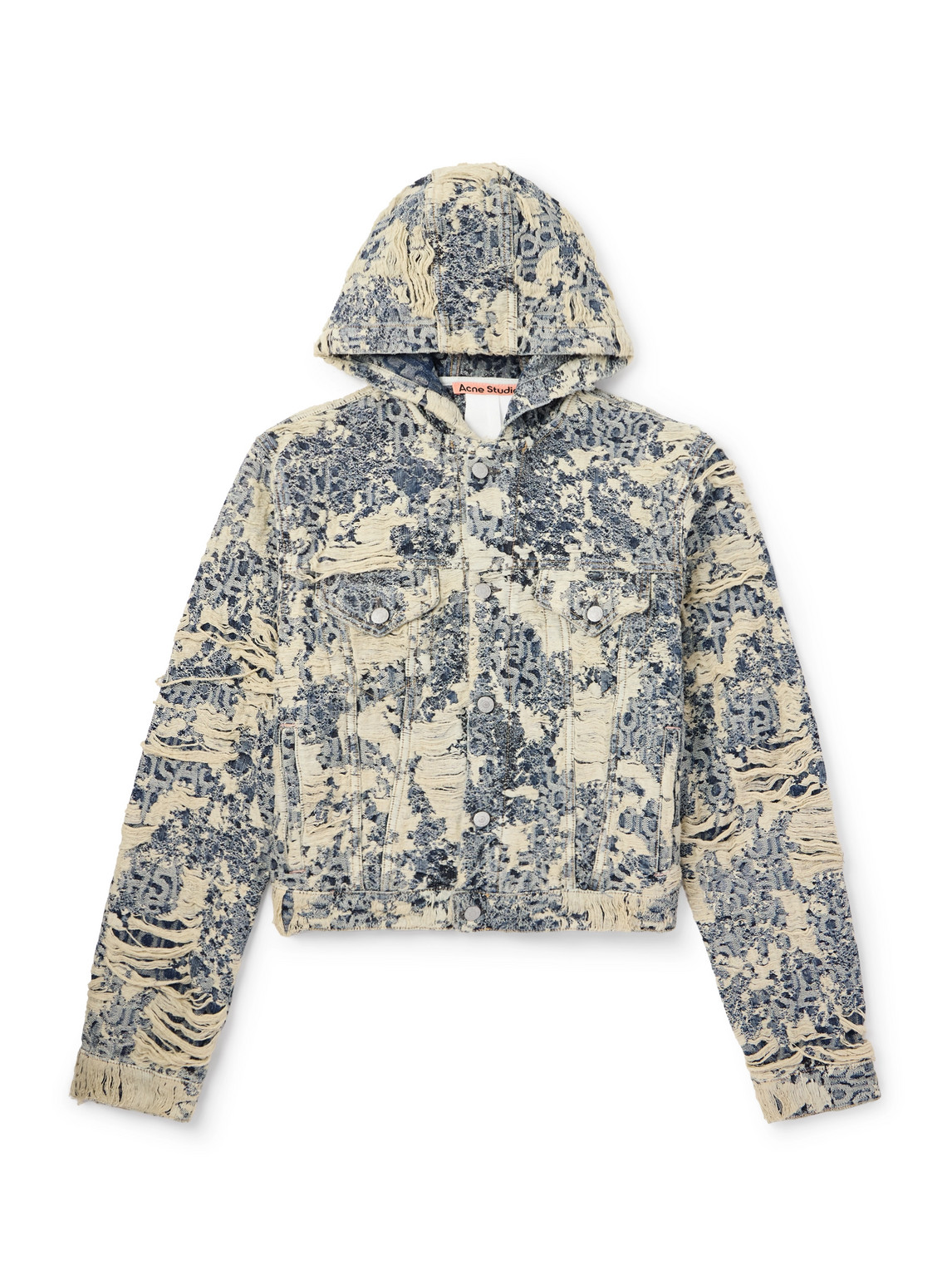 Distressed Logo-Jacquard Denim Hooded Jacket