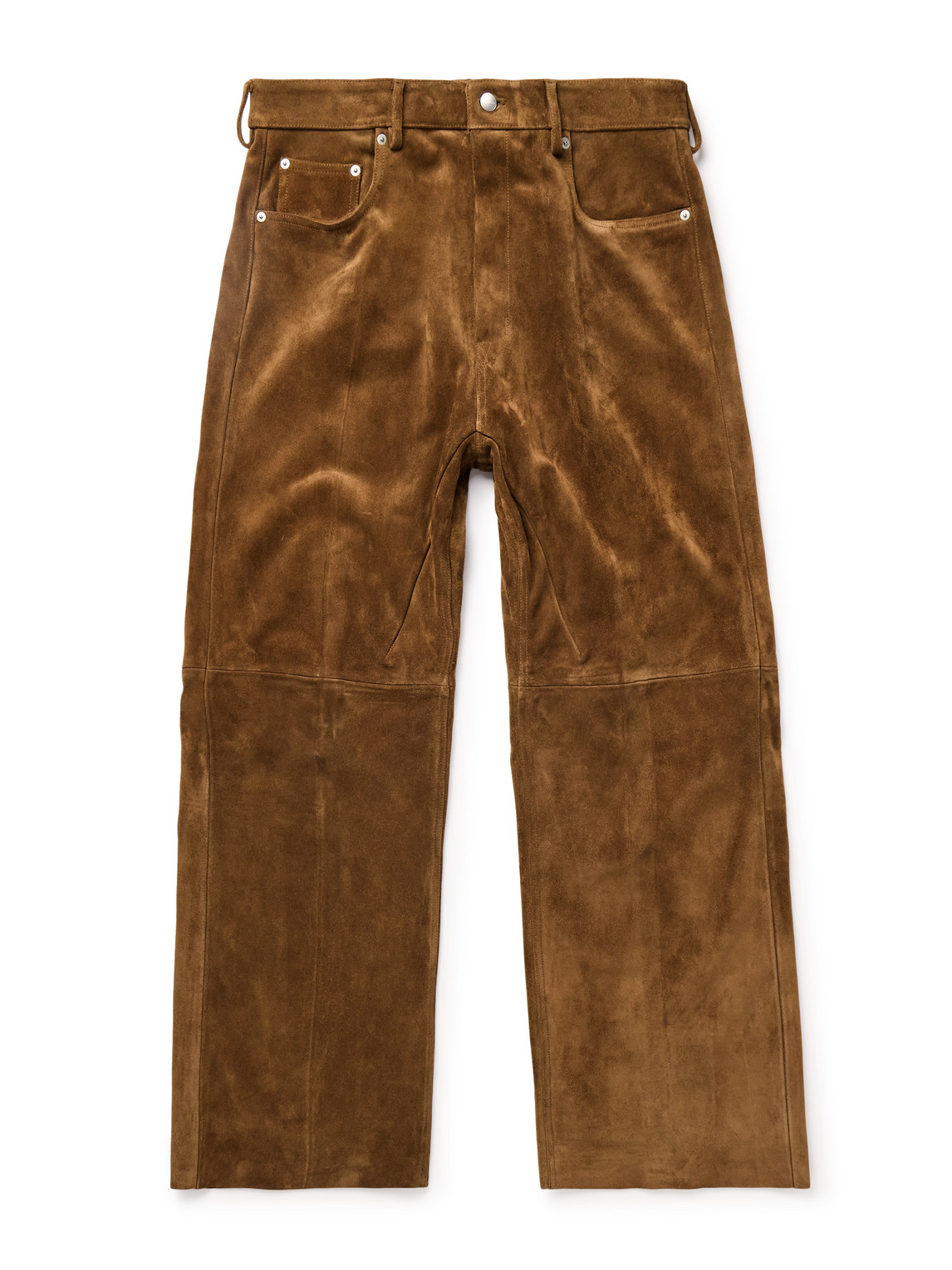 Rick Owens Geth Wide-leg Panelled Suede Trousers In Brown