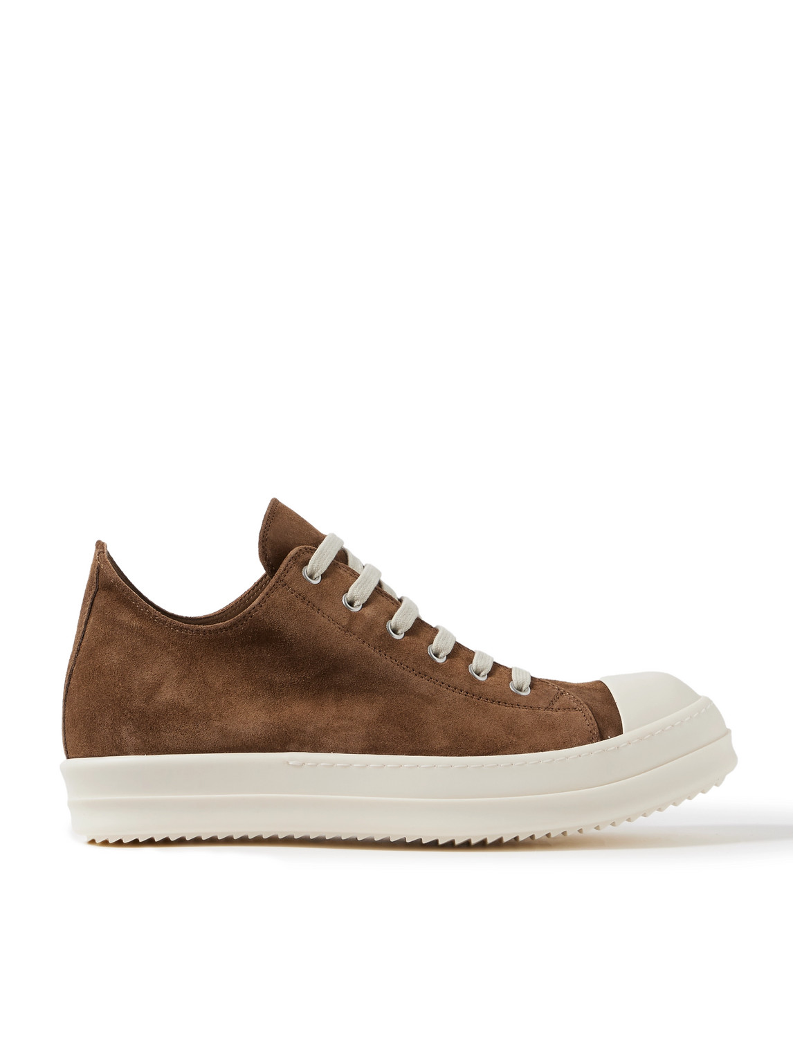 Rick Owens Ramones Rubber-trimmed Leather Sneakers In Brown
