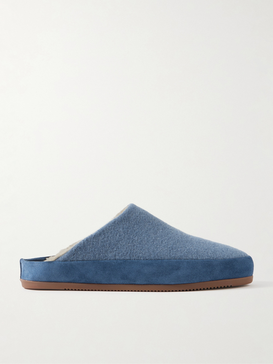 Mulo Suede-trimmed Shearling-lined Wool Slippers In Blue