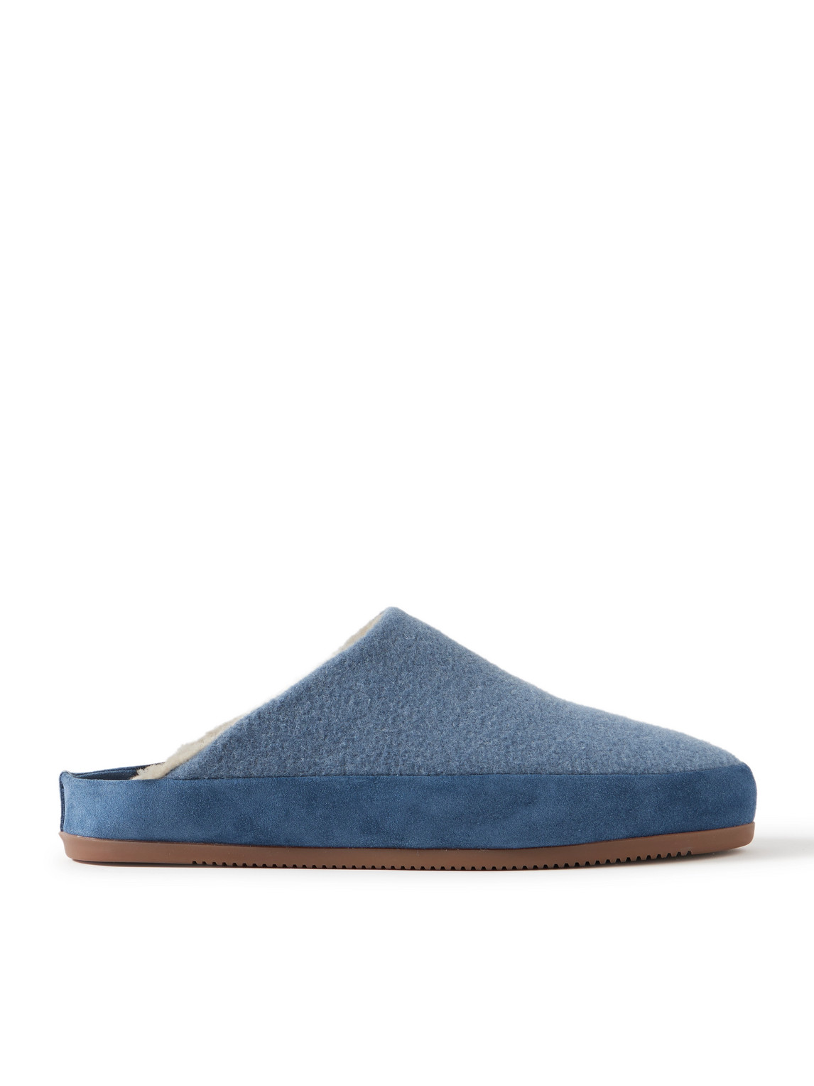 Mulo Suede-trimmed Shearling-lined Wool Slippers In Blue