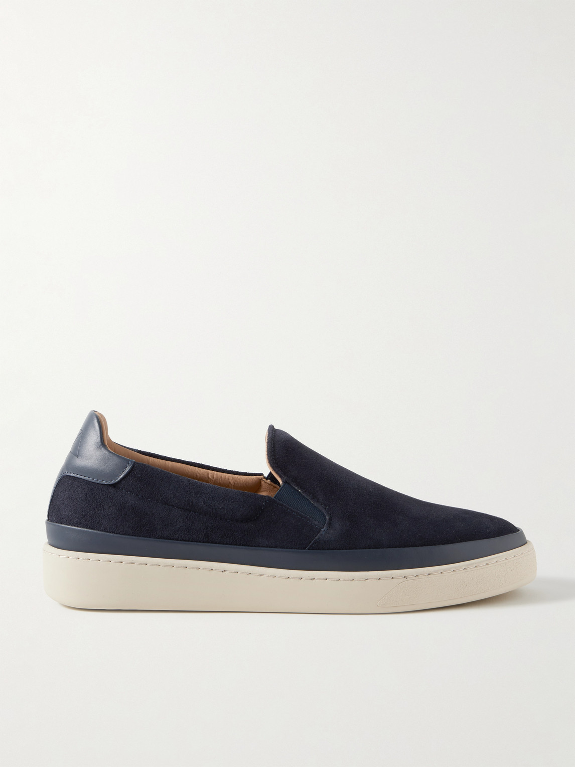 Mulo Leather-trimmed Suede Slip-on Trainers In Blue