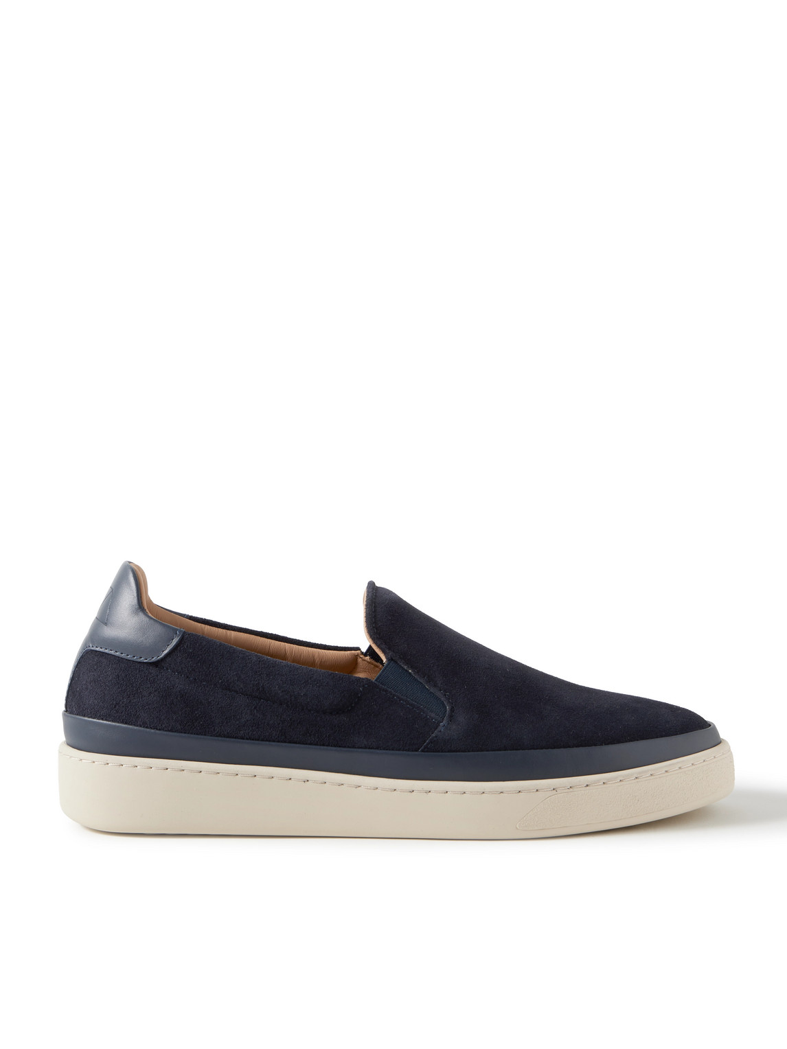 Mulo Leather-trimmed Suede Slip-on Sneakers In Blue