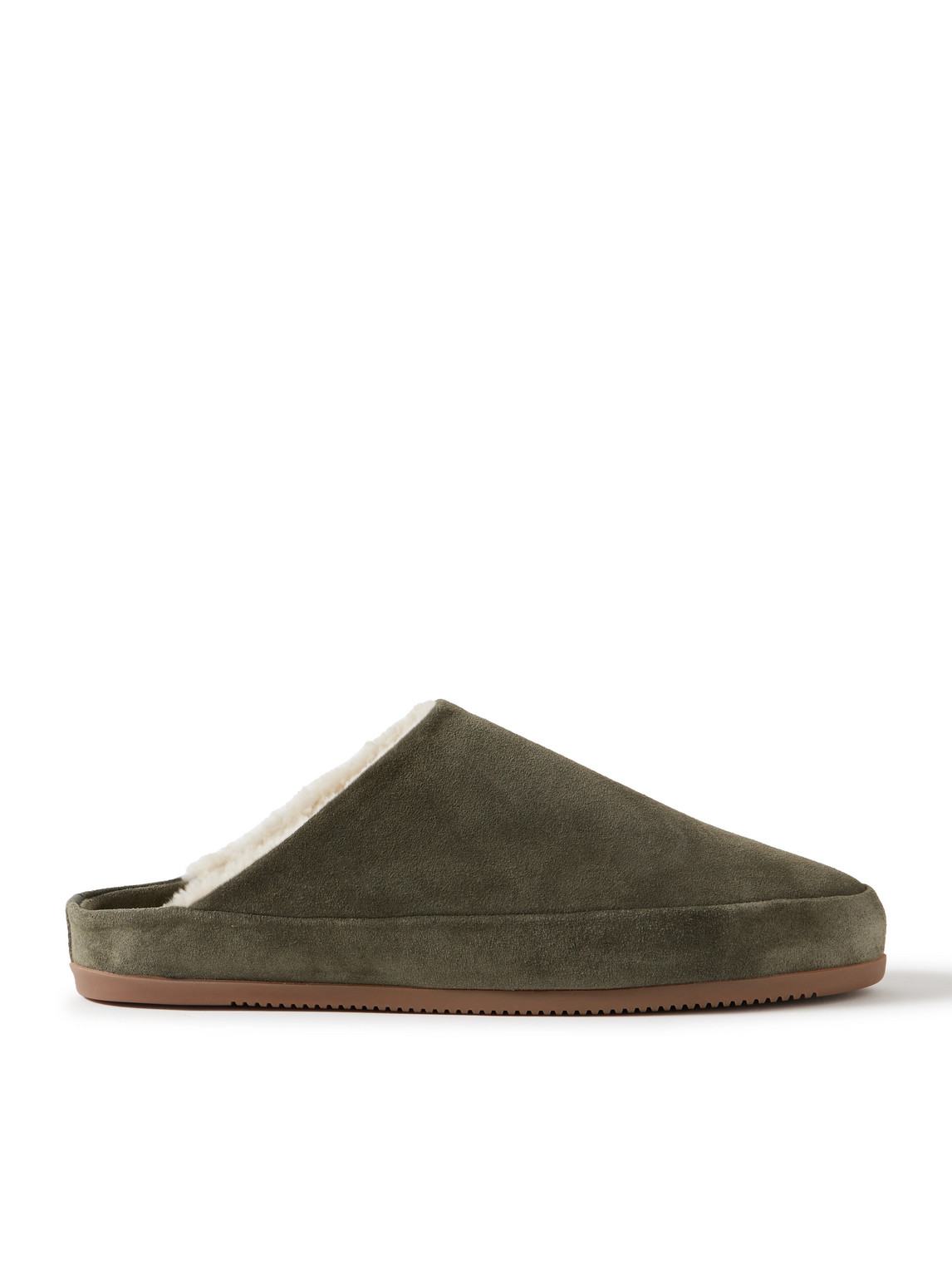 Mulo Shearling-lined Suede Slippers In Green