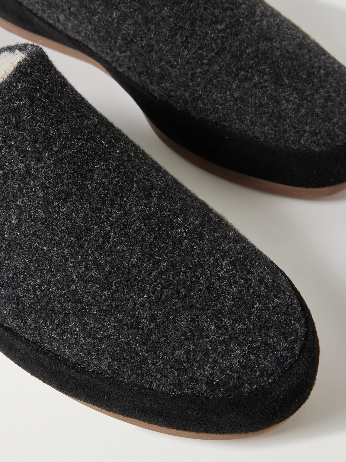 Mulo Suede-trimmed Shearling-lined Wool Slippers In Black