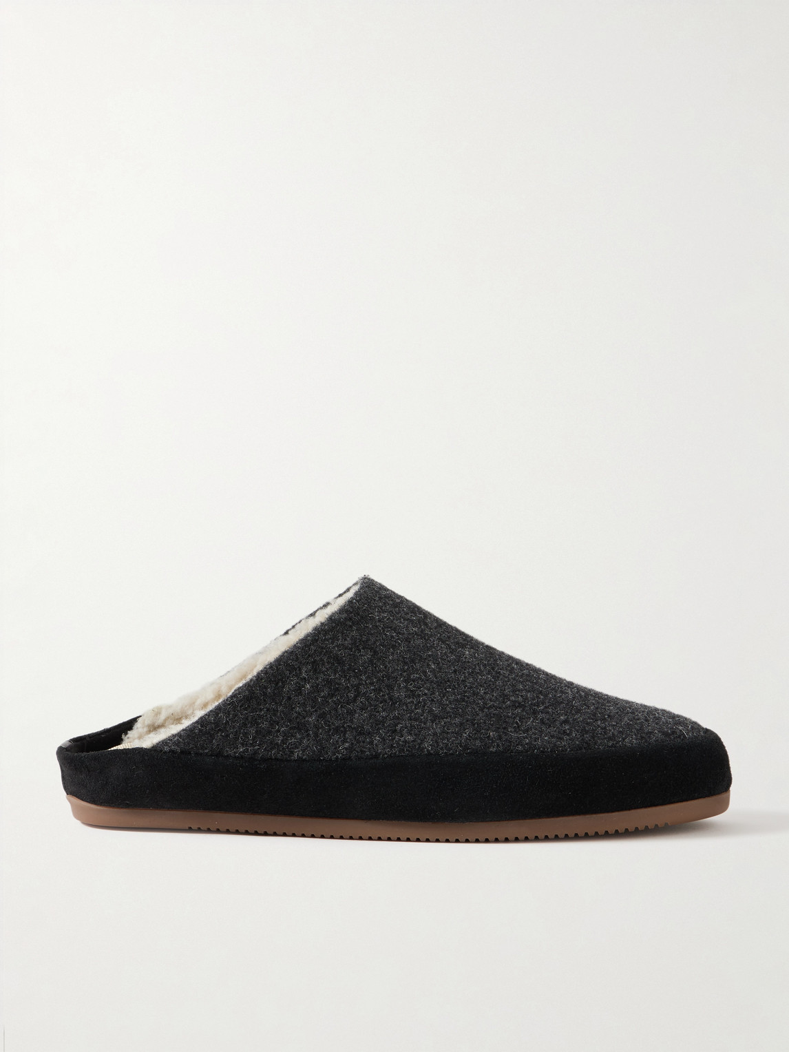 Mulo Suede-trimmed Shearling-lined Wool Slippers In Black