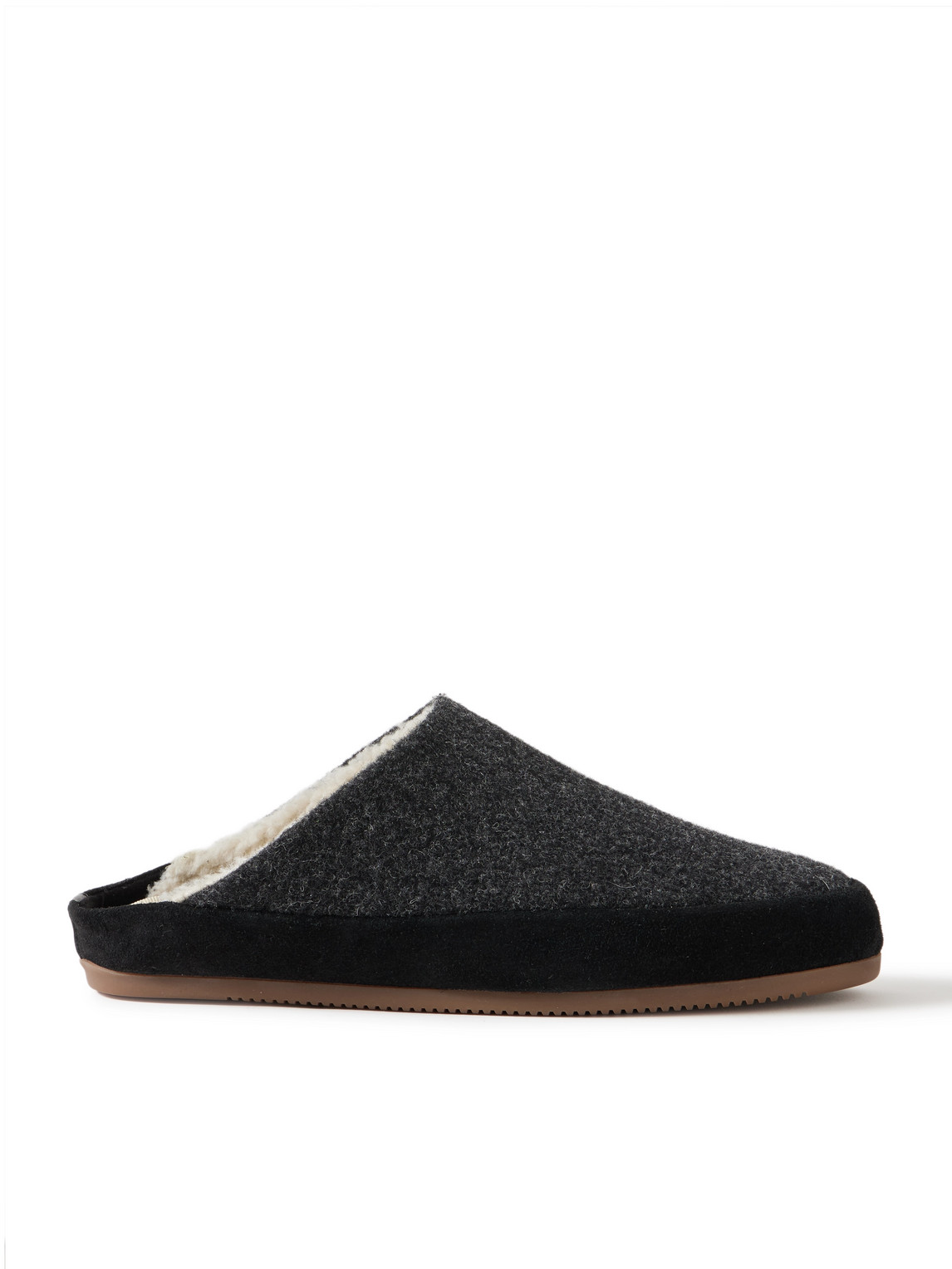 Mulo Suede-trimmed Shearling-lined Wool Slippers In Black