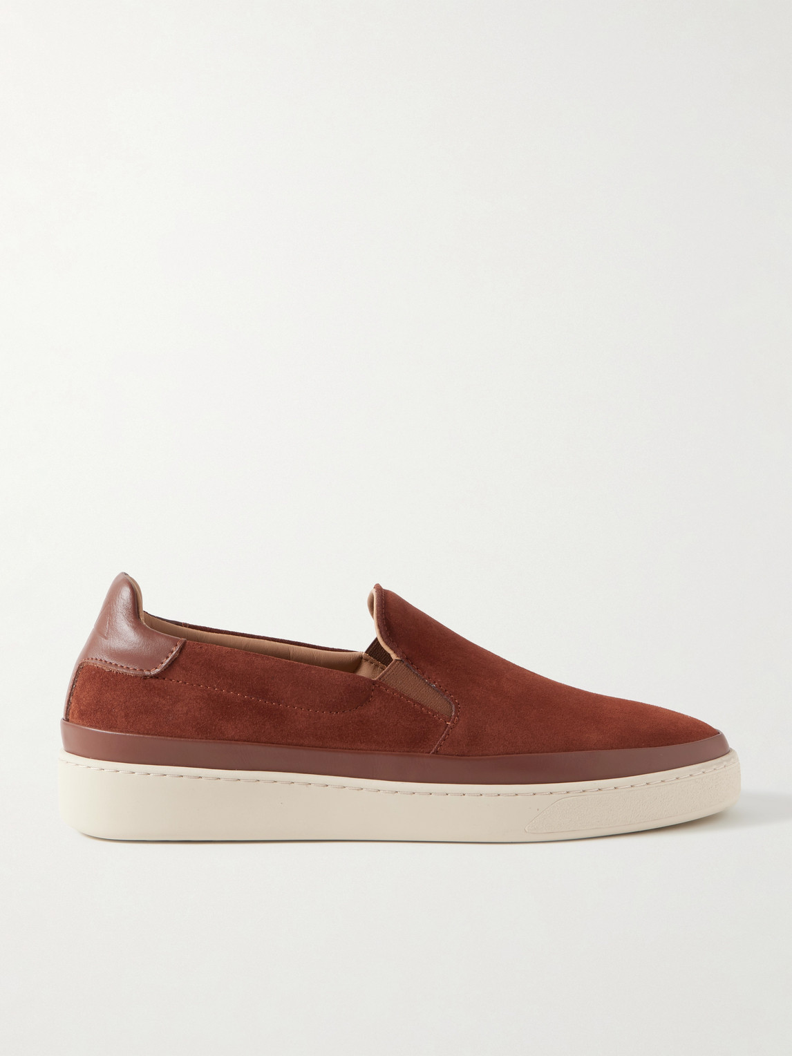 Mulo Leather-trimmed Suede Slip-on Trainers In Brown