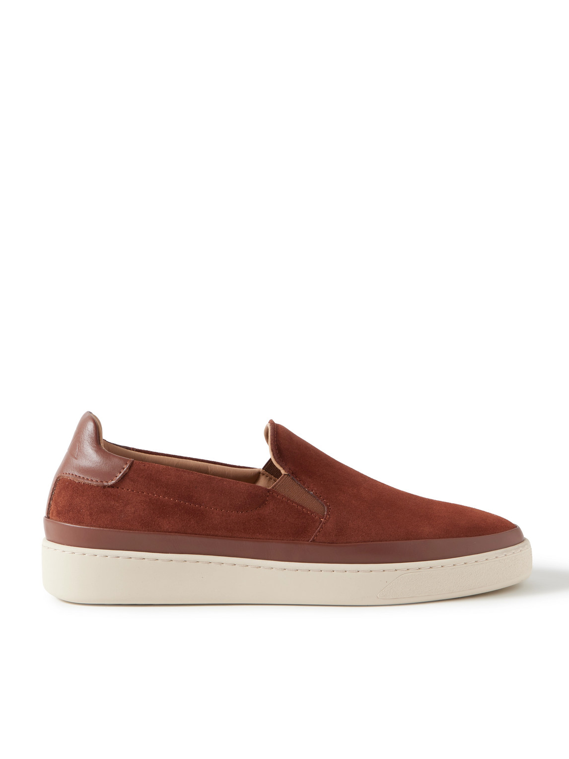 Mulo Leather-trimmed Suede Slip-on Sneakers In Brown