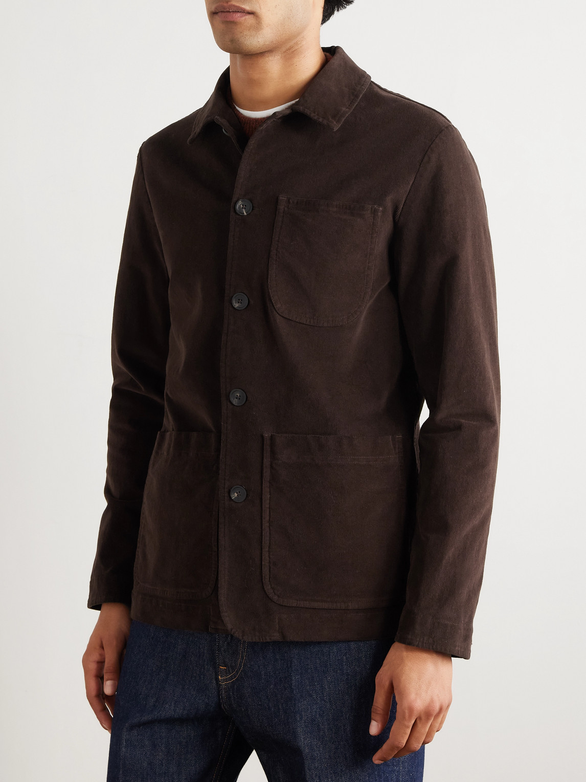 Altea Garment-dyed Cotton-blend Corduroy Overshirt In Brown